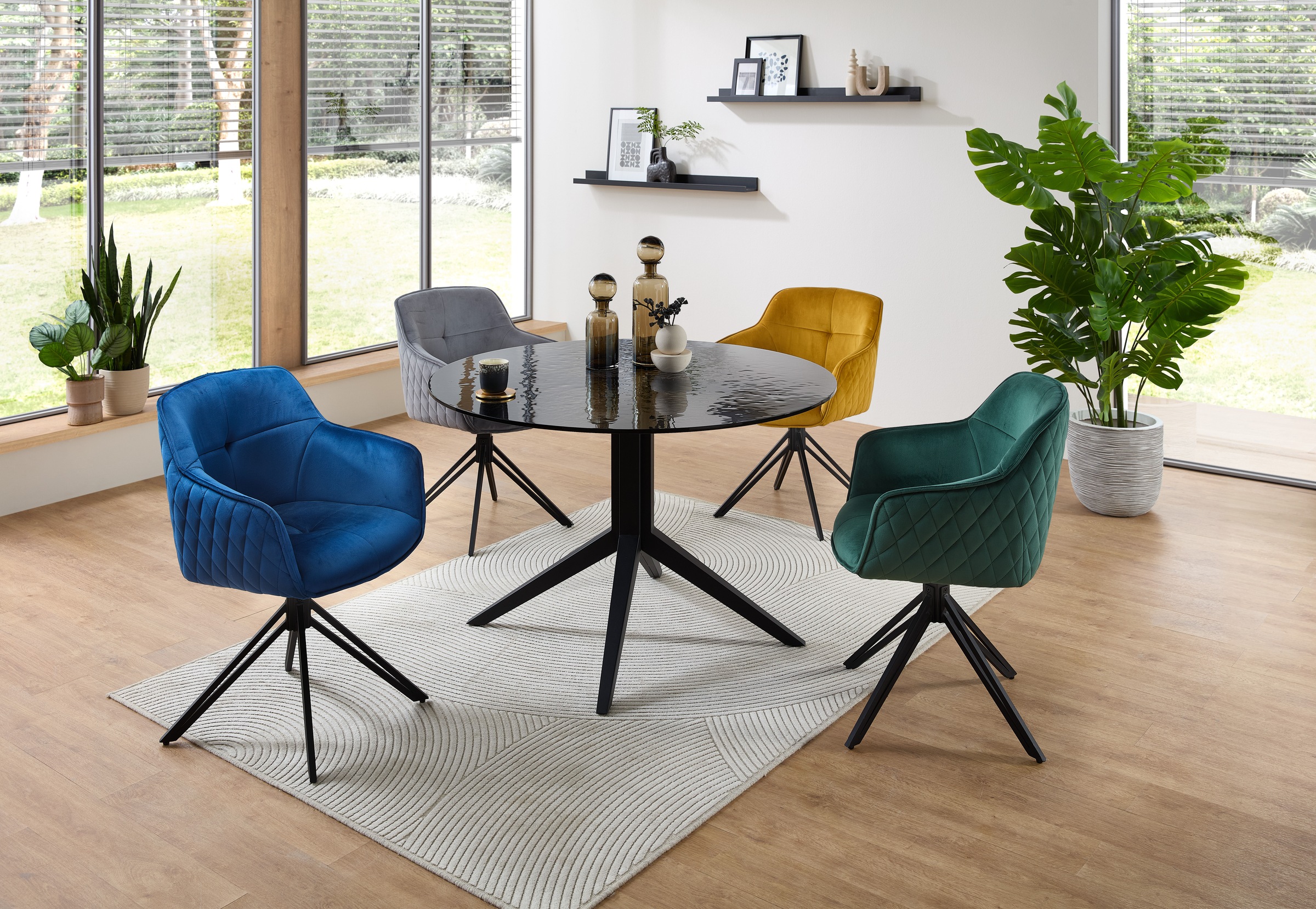 Stolkom Esstisch »Leano Glastisch rund schwarz, Esszimmertisch BxH 110x76 cm«, Sicherheitsglas Bruchsicher, Water Ripple Effekt schwarz getönt