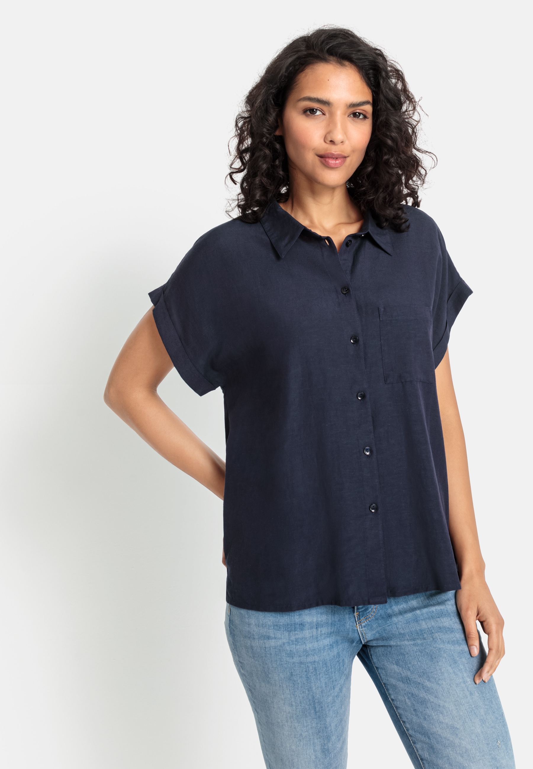 aus Jelmoli-Online Hemdbluse, LASCANA Kurzarmbluse ❤ Knopfleiste, Shop kaufen im mit Leinenbluse, Leinenmix