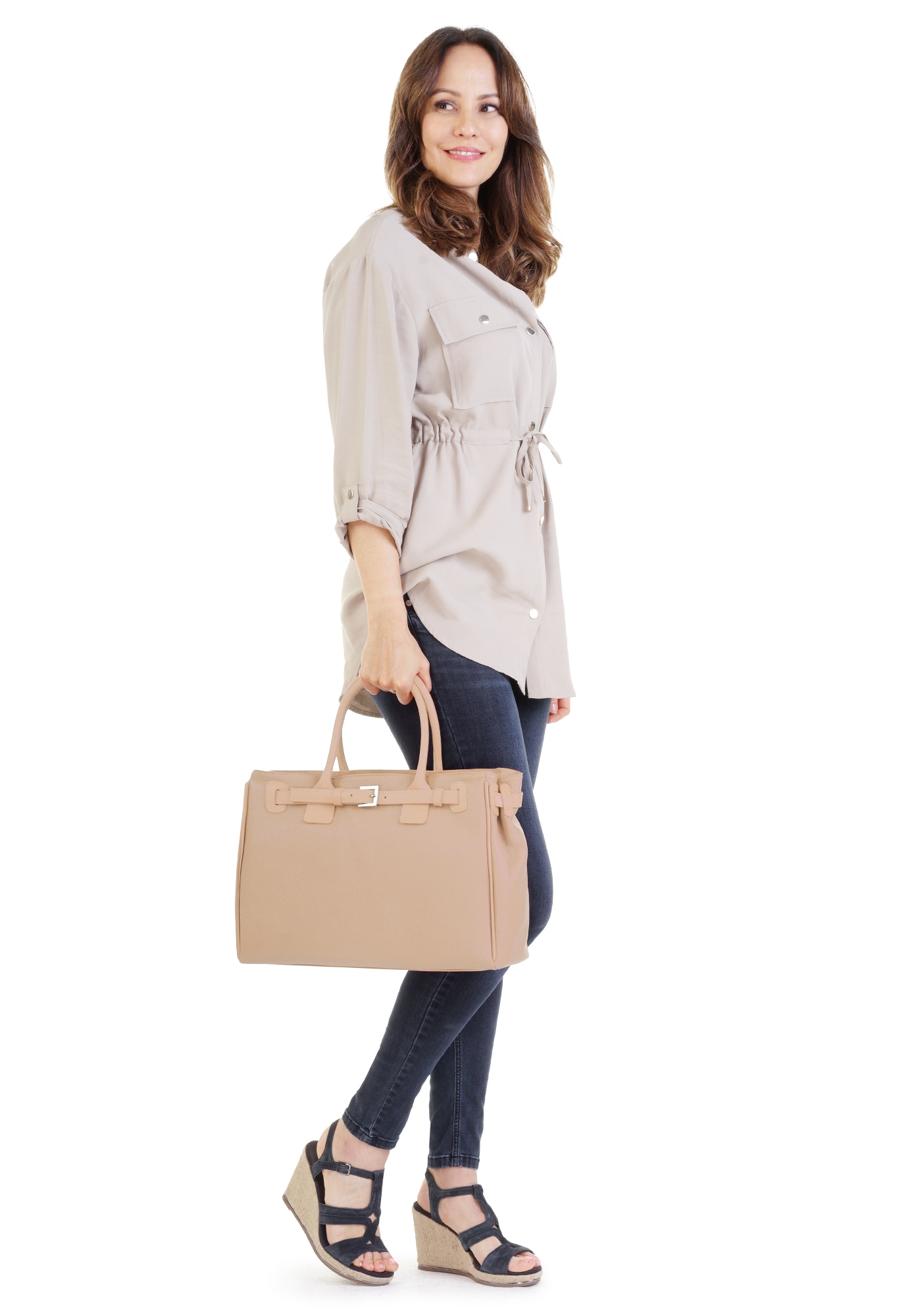 Cluty Henkeltasche, echt Leder, Made in Italy