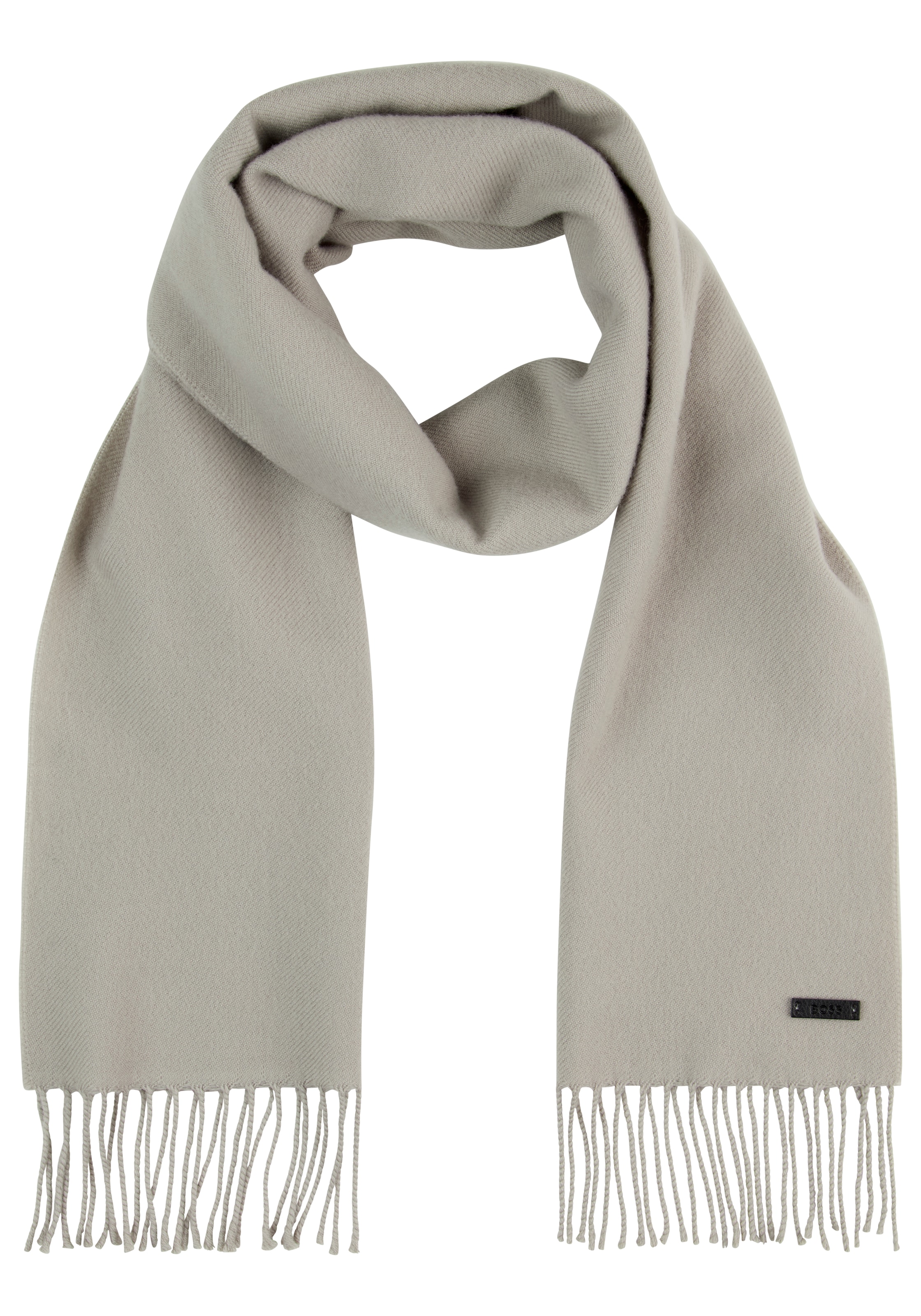 BOSS Wollschal »Naster 35*180«, mit gedrehten Fransen 100% Wolle Lederlabel Premium Quality