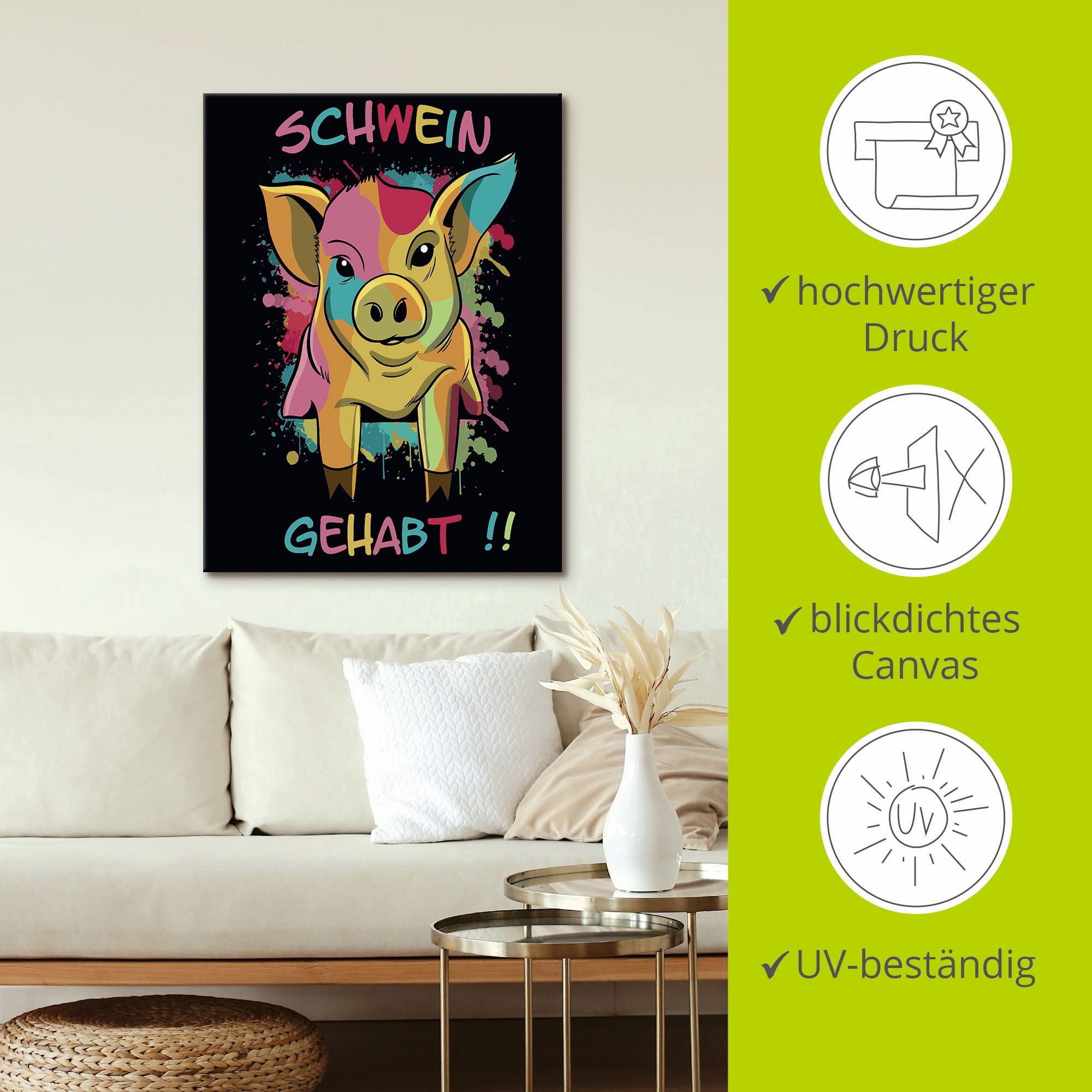 Artland Leinwandbild »Schwein Gehabt«, Humor, (1 St.), auf Keilrahmen gespannt