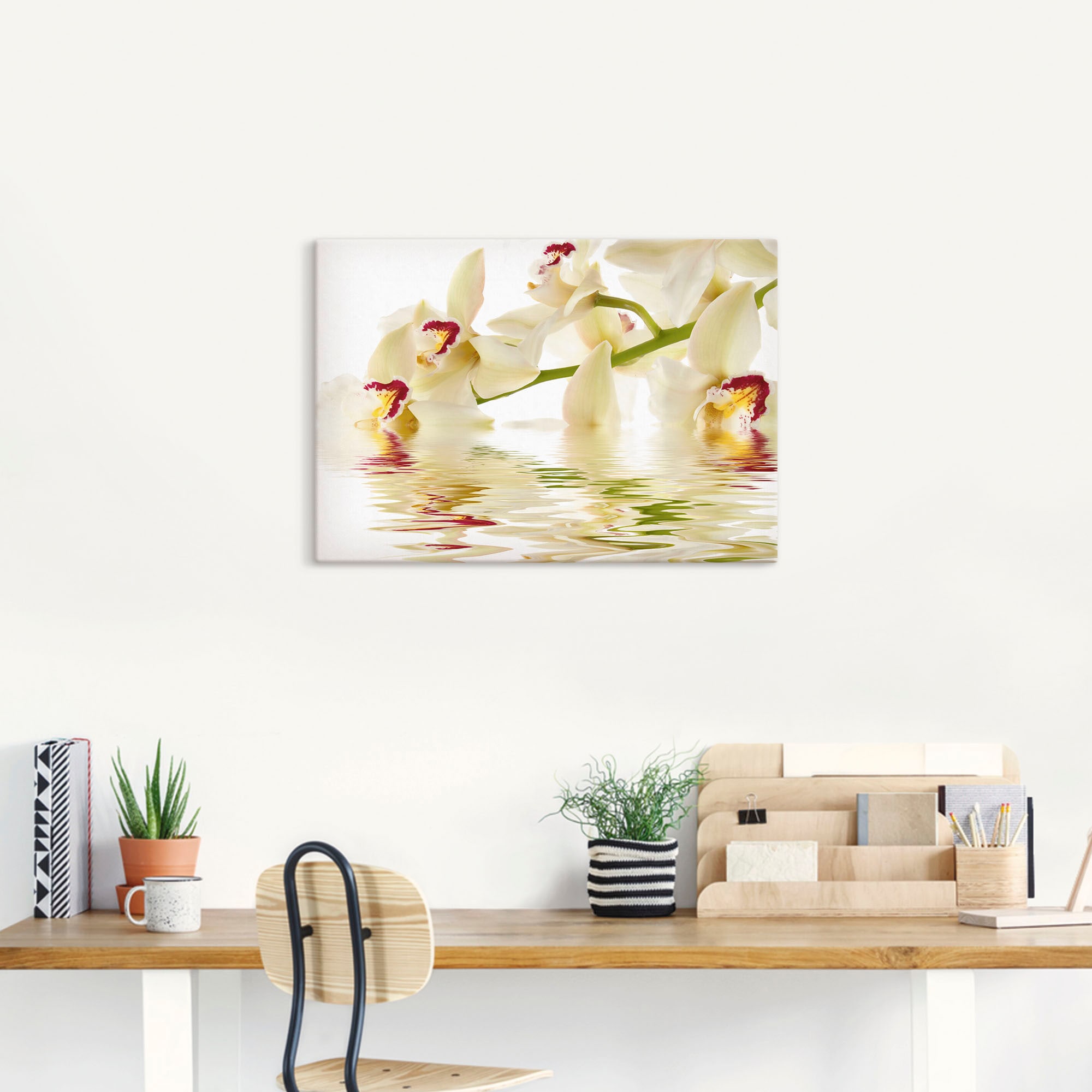 Artland Wandbild »Weisse Orchidee mit Wasserreflektion«, Blumen, (1 St.), als Leinwandbild, Poster in verschied. Grössen