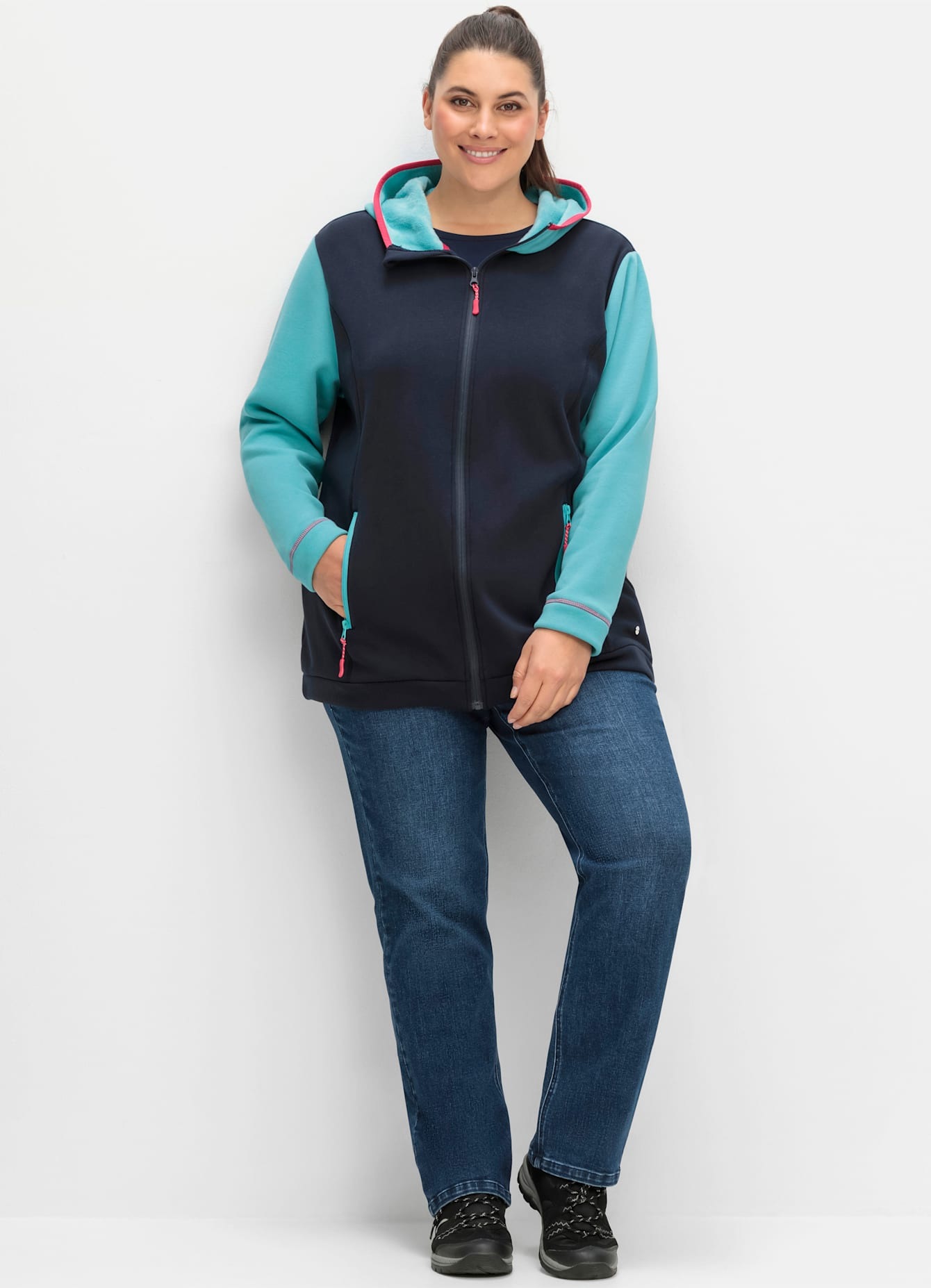 Sheego Fleecejacke, mit Kapuze