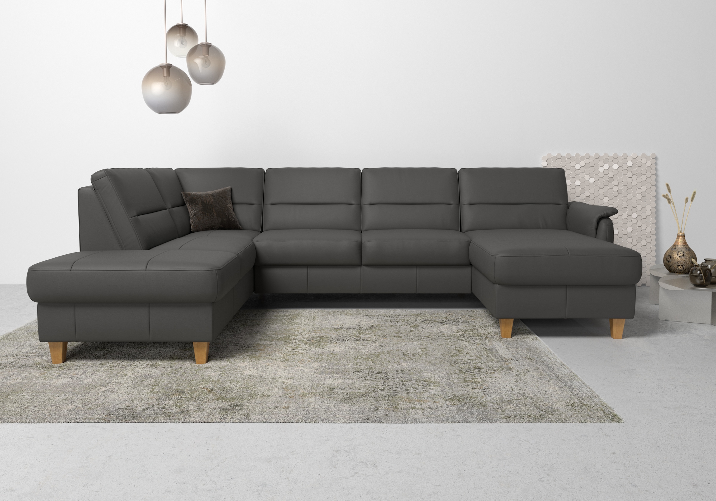 Home affaire Wohnlandschaft "Palmera U-Form, B: 308 cm" optional Bettfunktion & Bettkasten, Federkern