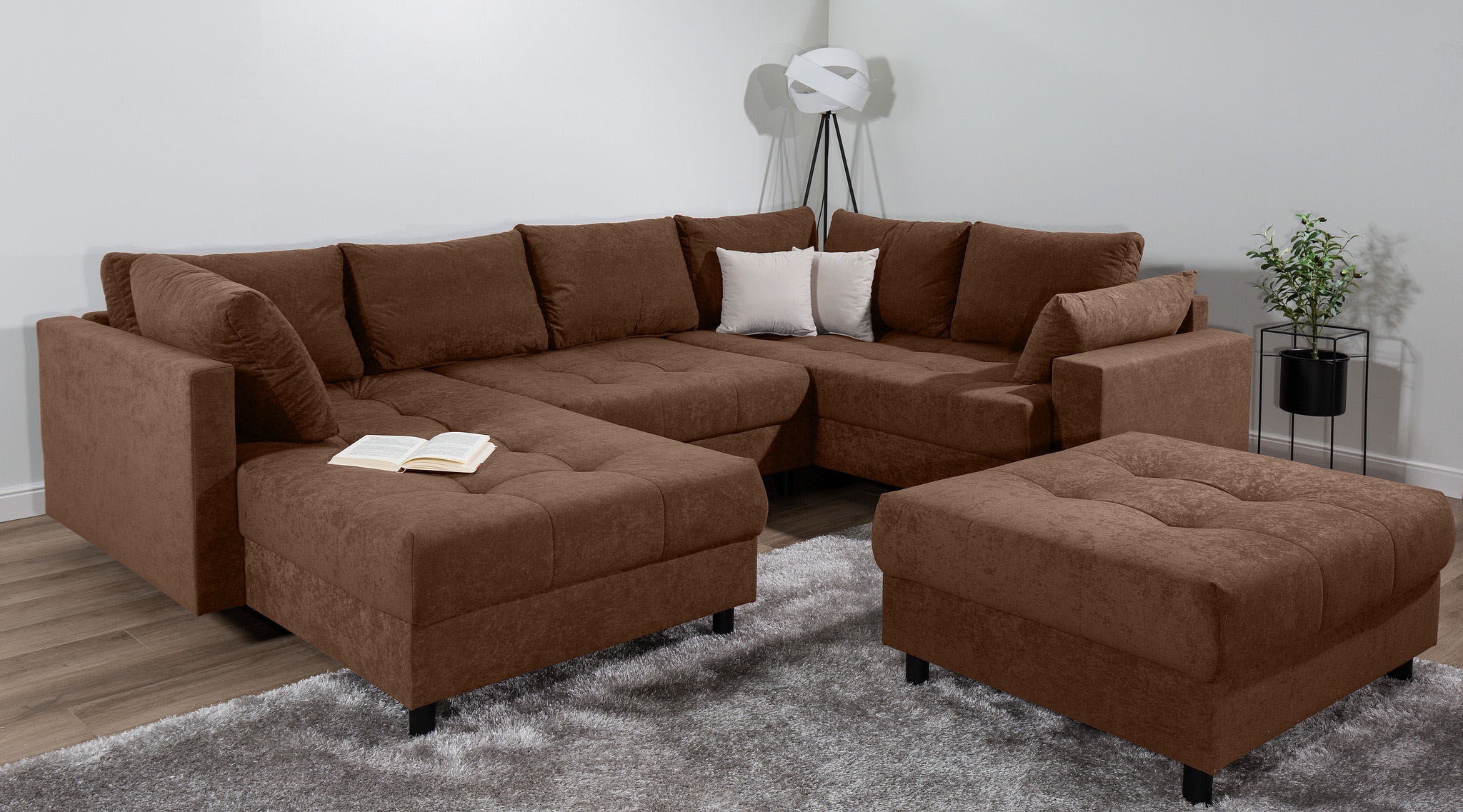 Home affaire Wohnlandschaft »Toni U-Form mit Armlehne«, inkl. Hocker und Zierkissen in abgesetzter Farbe, mit Bonnelfederkern