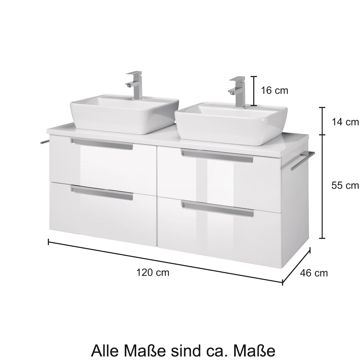 welltime Doppelwaschtisch »Malibu«, mit Soft-Close, Breite 120 cm