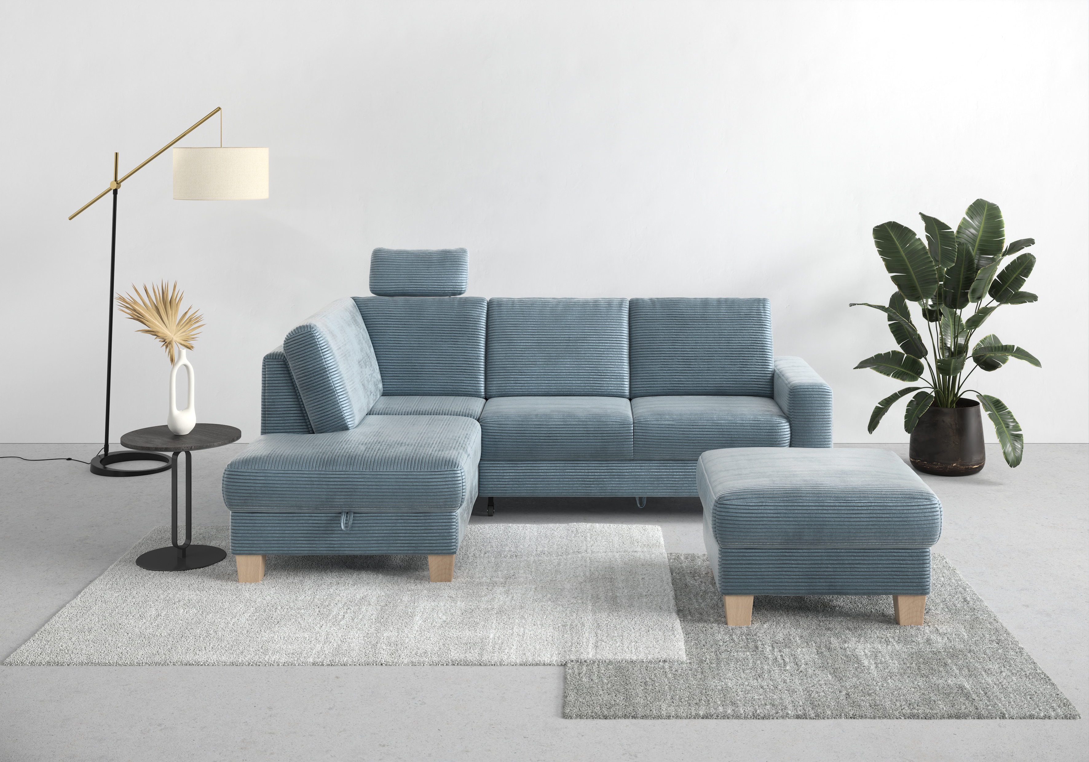 Home affaire Ecksofa "Summer L-Form" mit Ottomane, wahlweise mit Bettfunktion und Bettkasten, Cord-Bezug