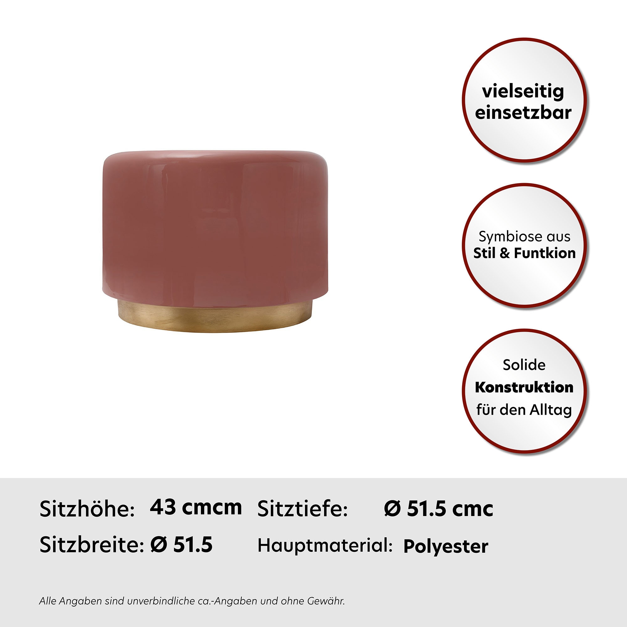 Kayoom Sitzhocker »Hocker Artisse, Edler Touch durch goldfarbenenen Sockel«, (1 St.), stilvoll, farbig lackiert, dekorativ, Moderner Look