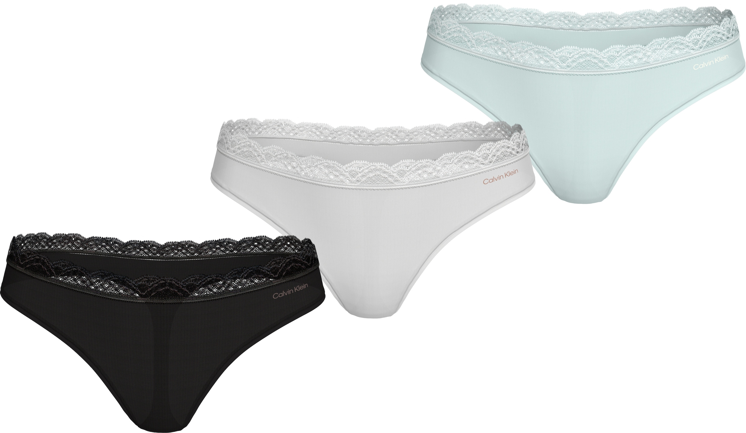 Calvin Klein Underwear String »THONG 3PK«, (Packung, 3 St., 3er-Pack), mit Spitze am Bund