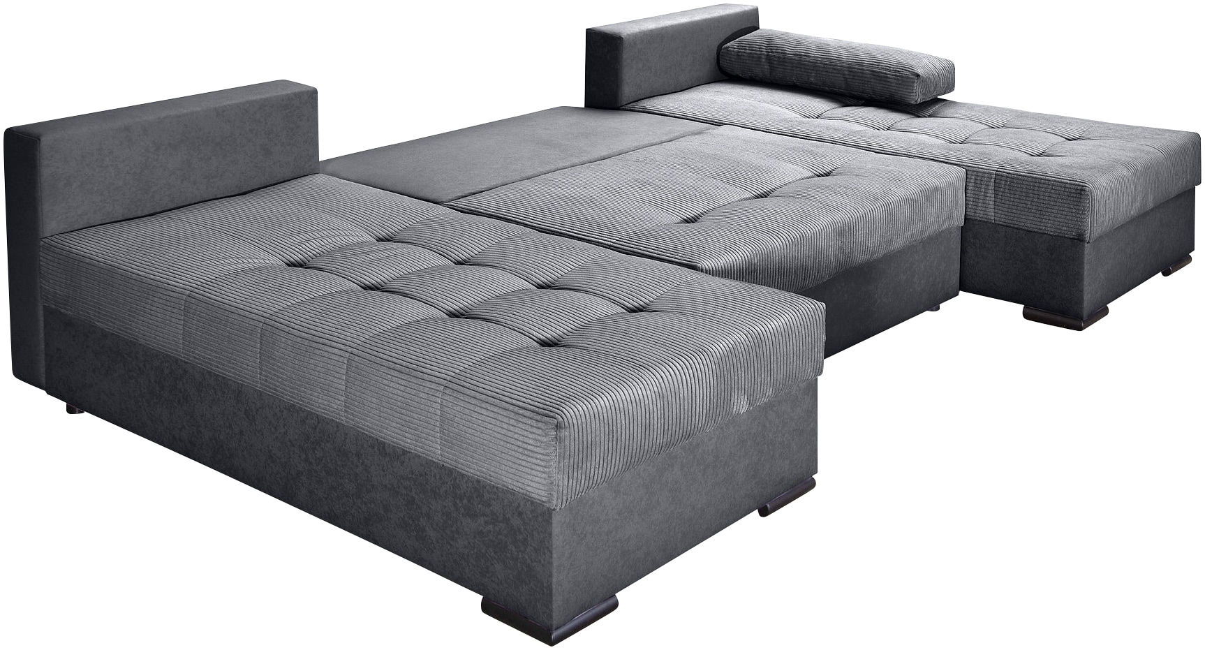 COLLECTION AB Wohnlandschaft »Josy, U-Form, Schlafsofa mit Bettkasten«, (Cord-/Mix), flexible Recamiere, Breite: 269cm, inklusive Rückenkissen, Cord/Mix