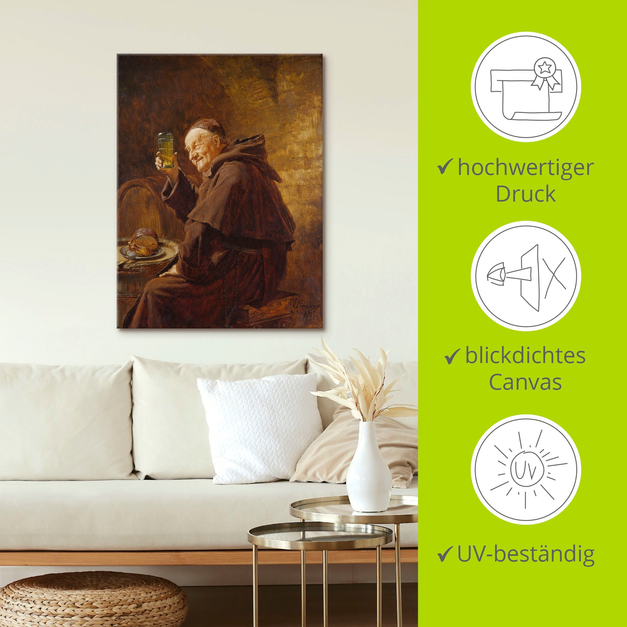 Artland Wandbild »Mönch bei der Weinprobe.«, Mann, (1 St.), als Leinwandbild, Poster in verschied. Grössen