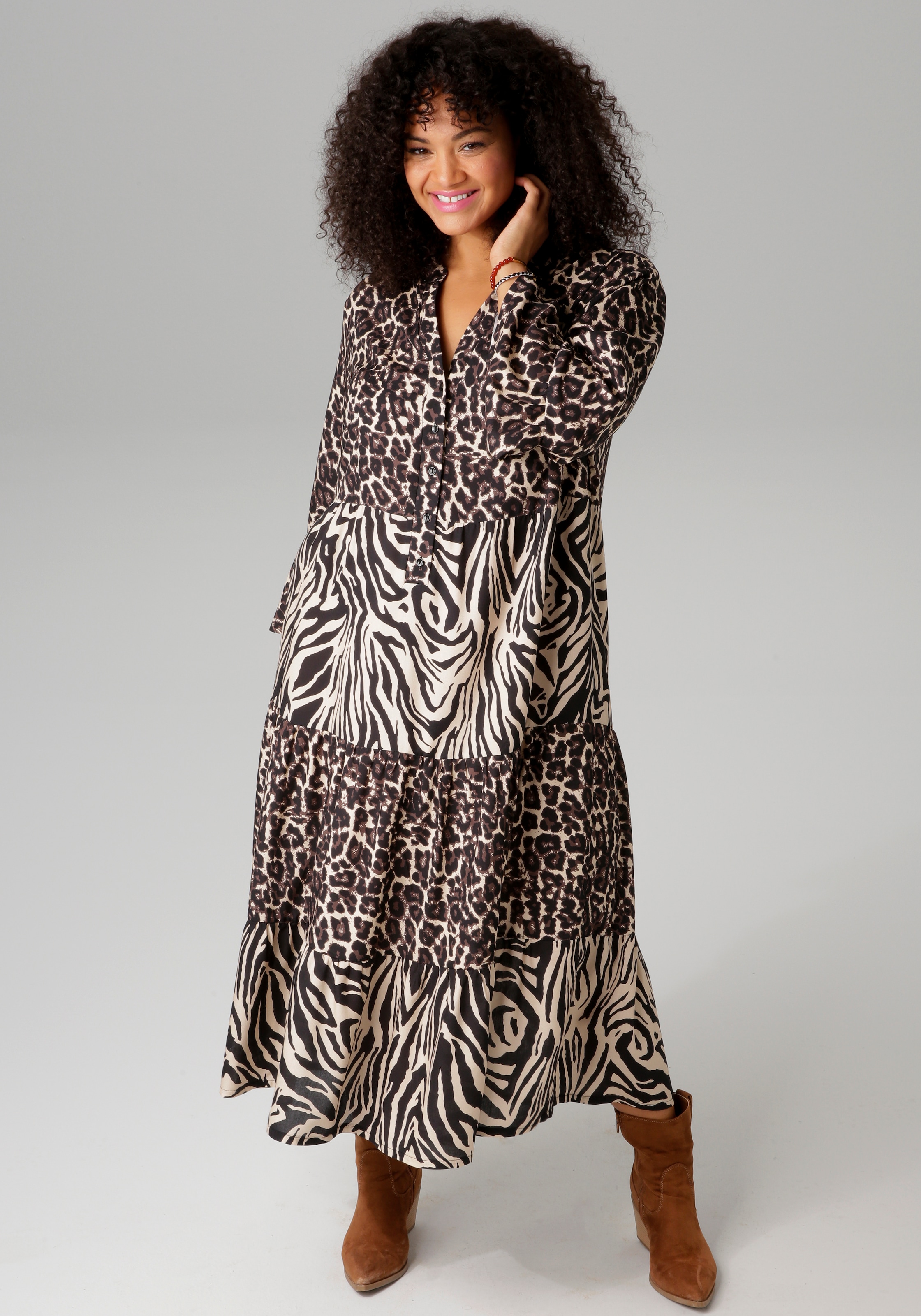 Aniston PLUS Midikleid, im extravaganten Animal-Zebra-Printmix