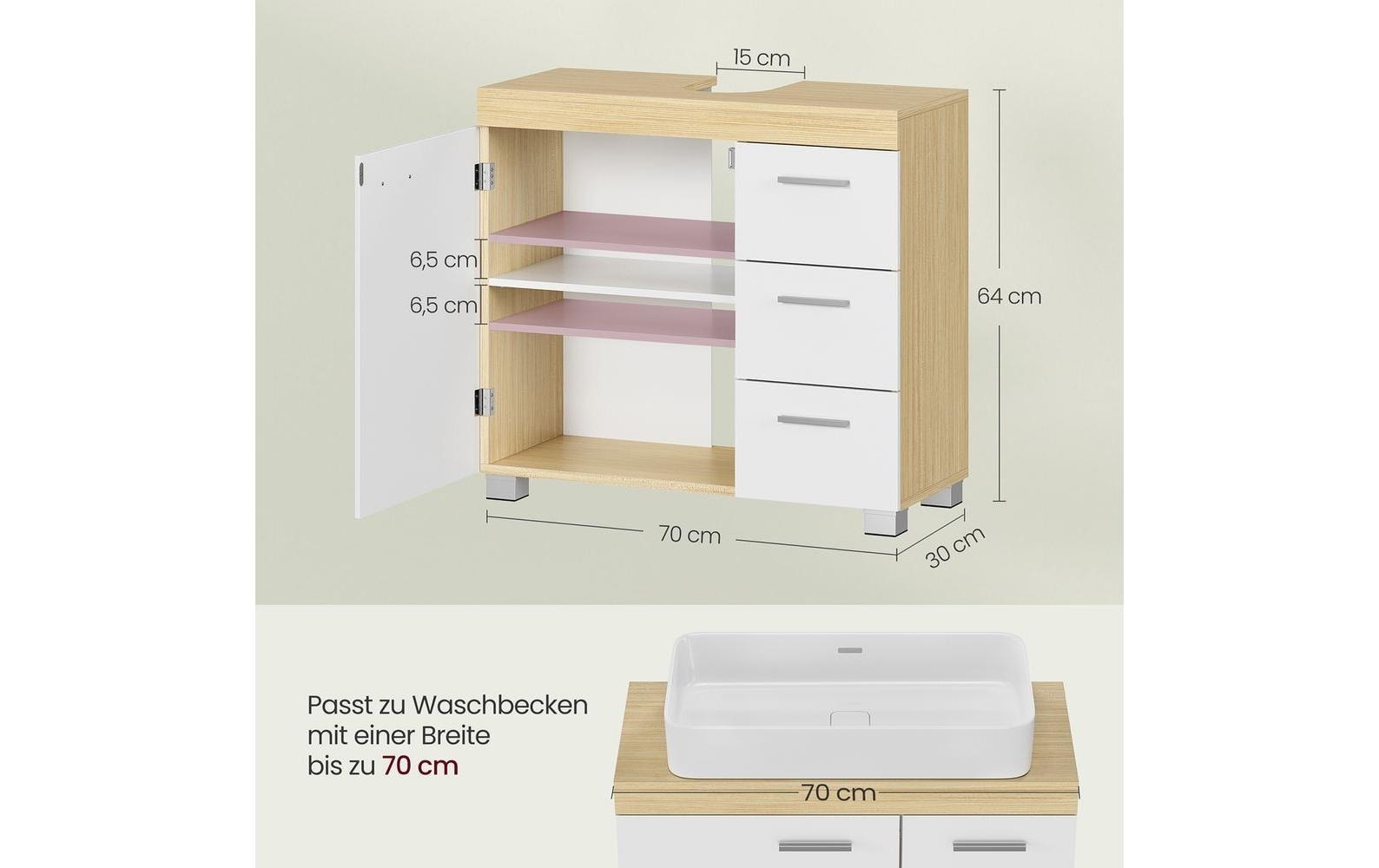 VASAGLE Badregal »64 x 70 cm Braun/Weiss«
