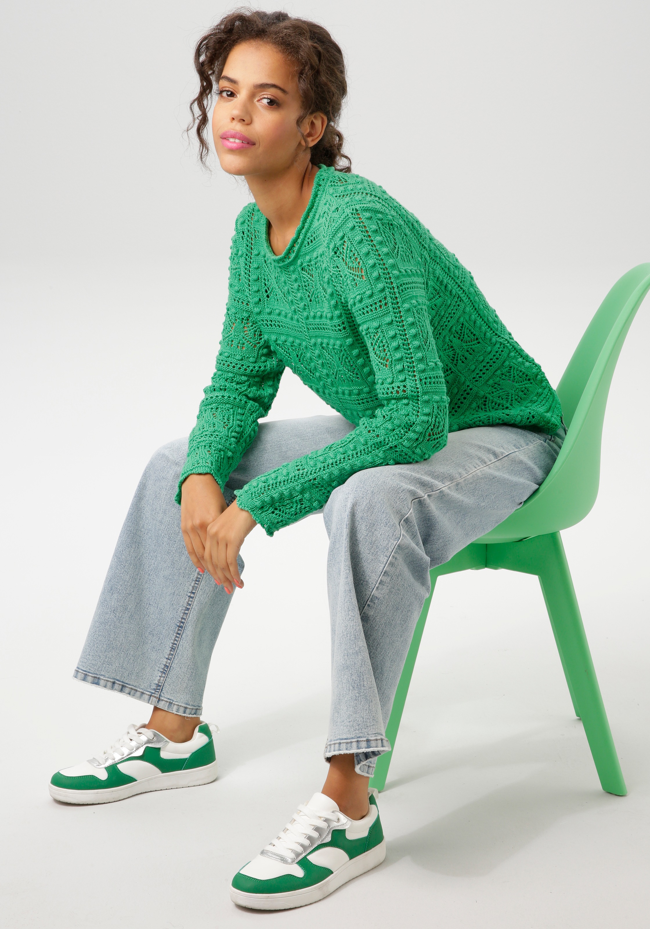 Aniston CASUAL Strickpullover, im attraktiven Ajour-Muster-Mix