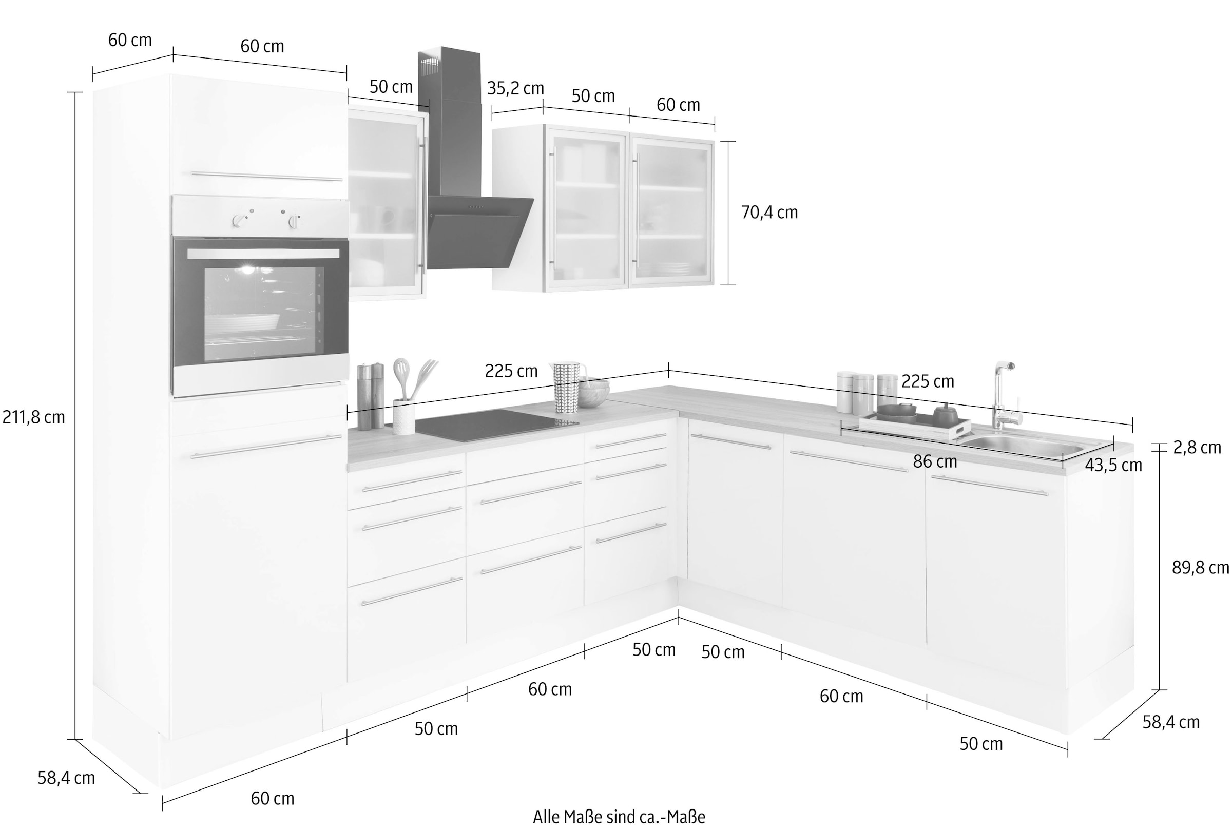 285x225 ❤ mit Shop wahlweise OPTIFIT Stellbreite cm, Jelmoli-Online Geräten »Bern«, E- Winkelküche ordern im