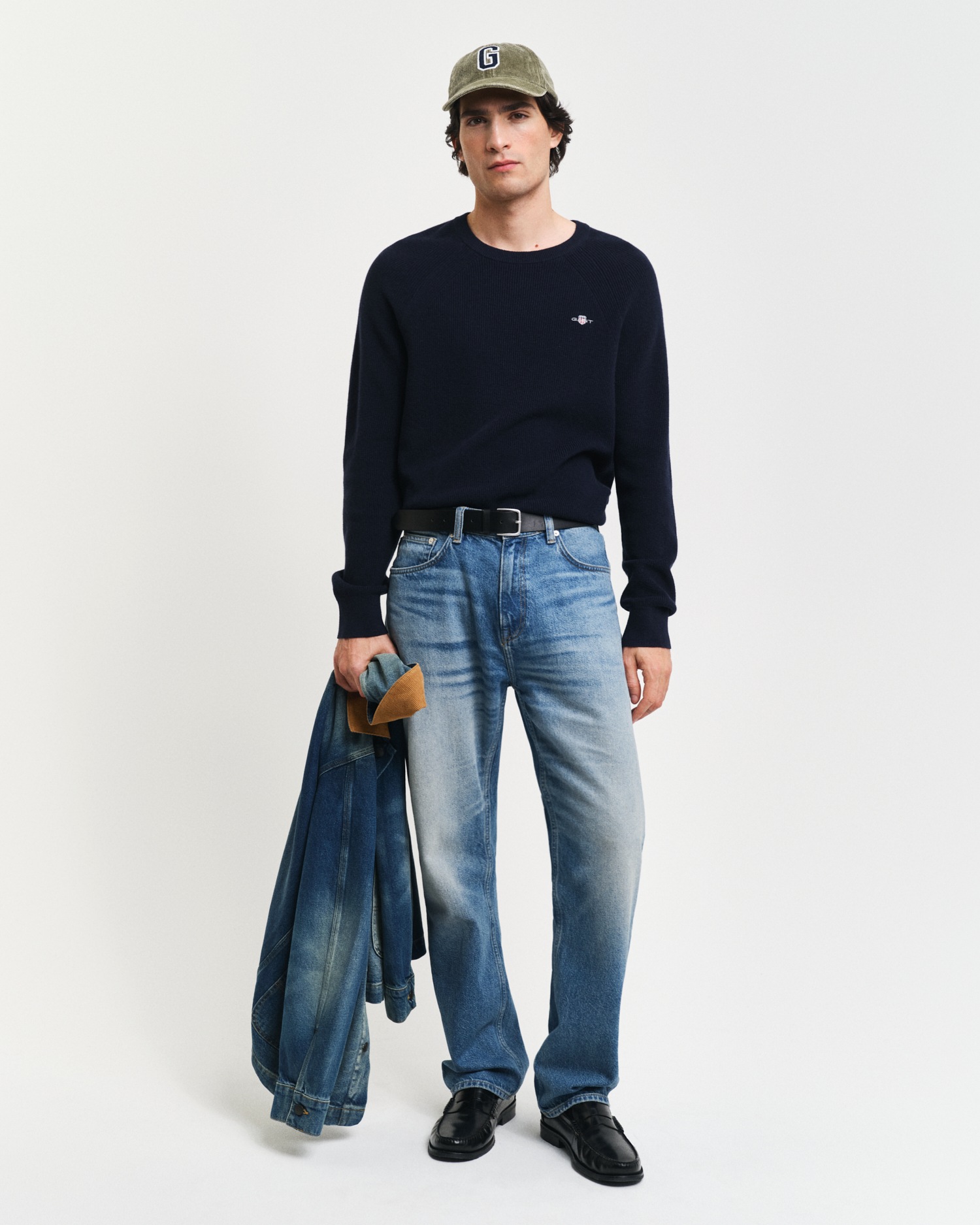 Gant Rundhalspullover »COTTON WOOL RIB C-NECK«, Rippstrickstruktur