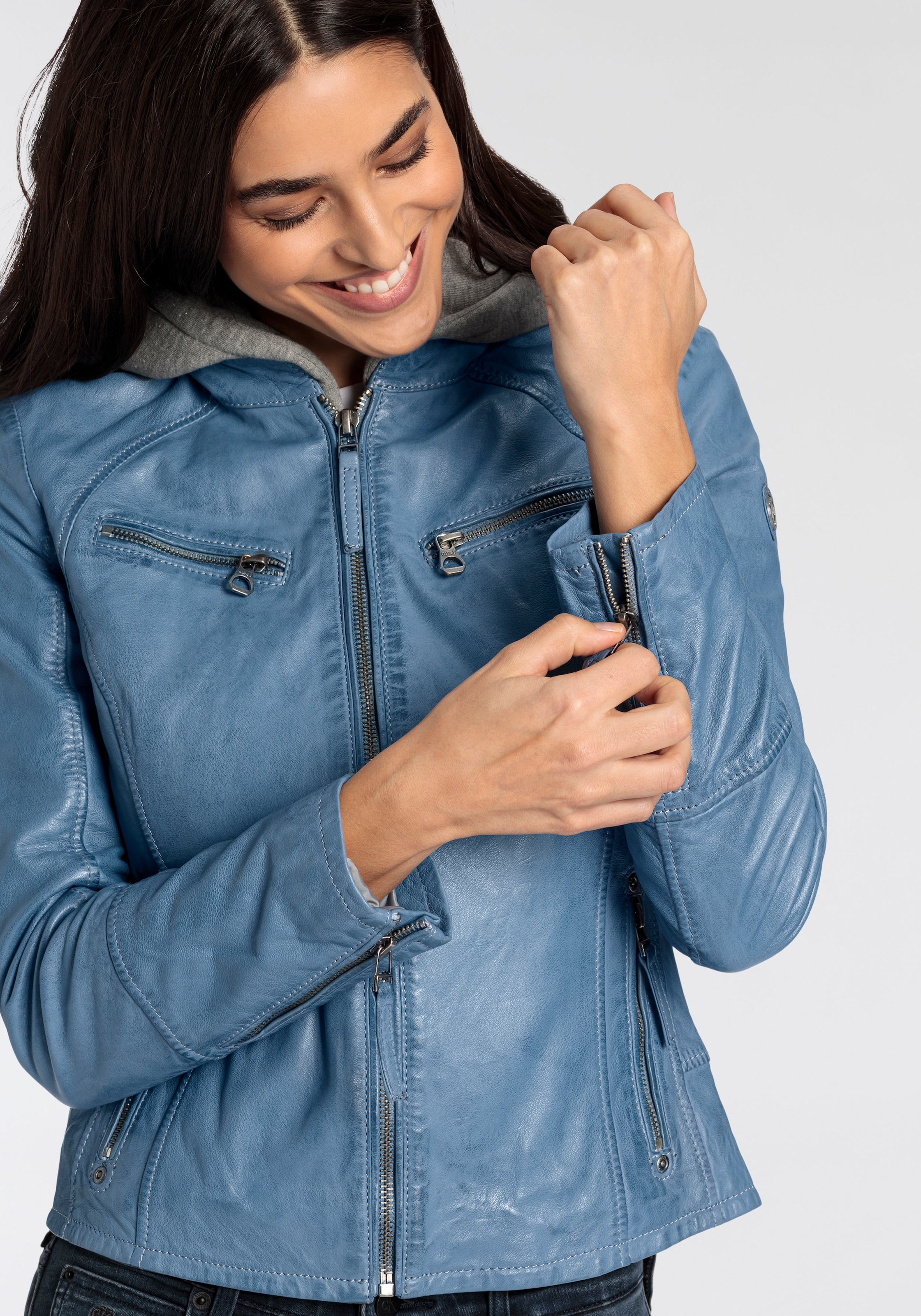 Mauritius Lederjacke »NOLA«, mit Kapuze, Two-in-One Style - mit abnehmbarer Jersey-Kapuze