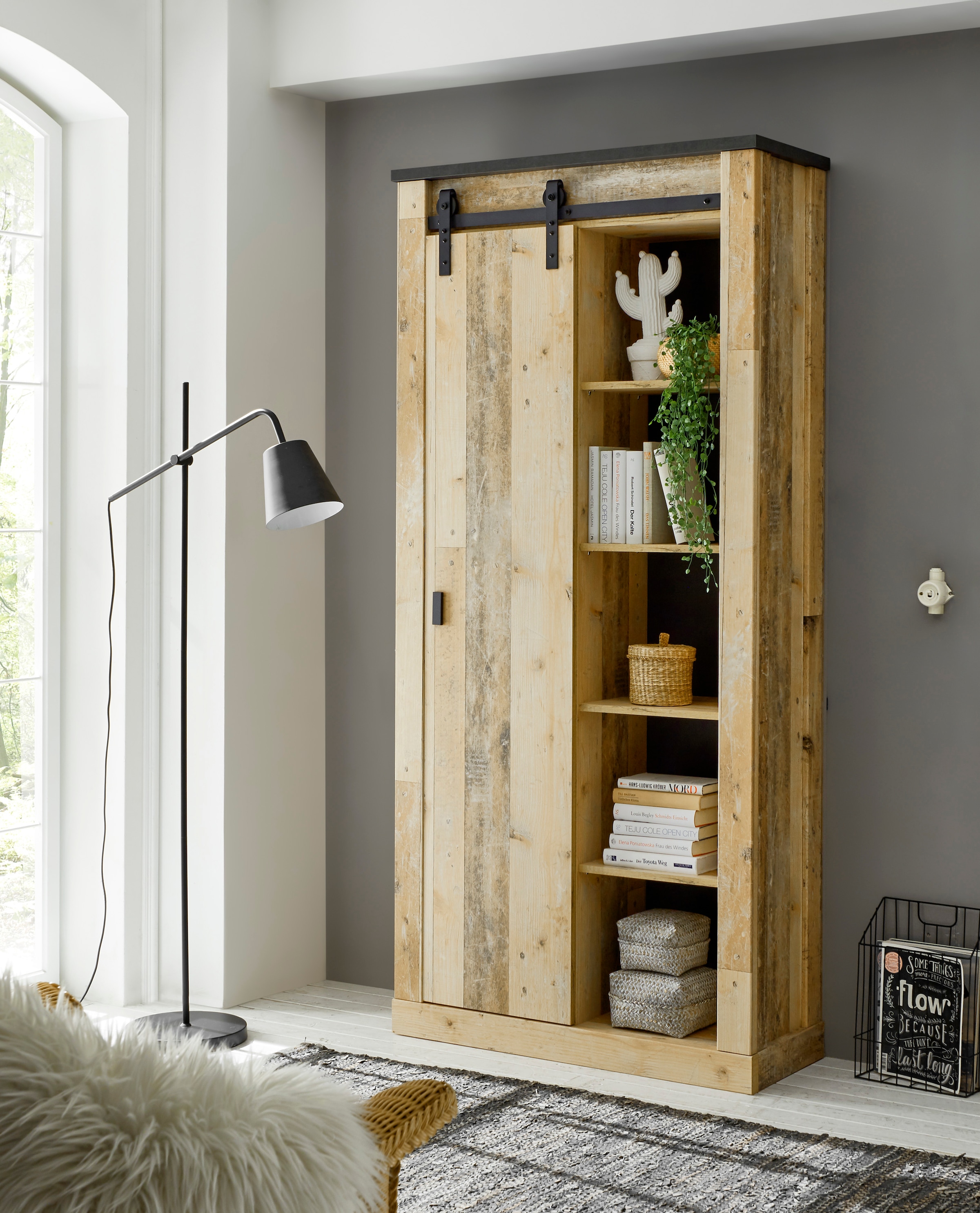 Home affaire Badmöbel-Set »SHERWOOD, Bad im modernen Design, 3-teiliges Badezimmer«, (3 St.), in 2 Farben verfügbar, Scheunentorbeschlag & Apothekergriff aus Metall