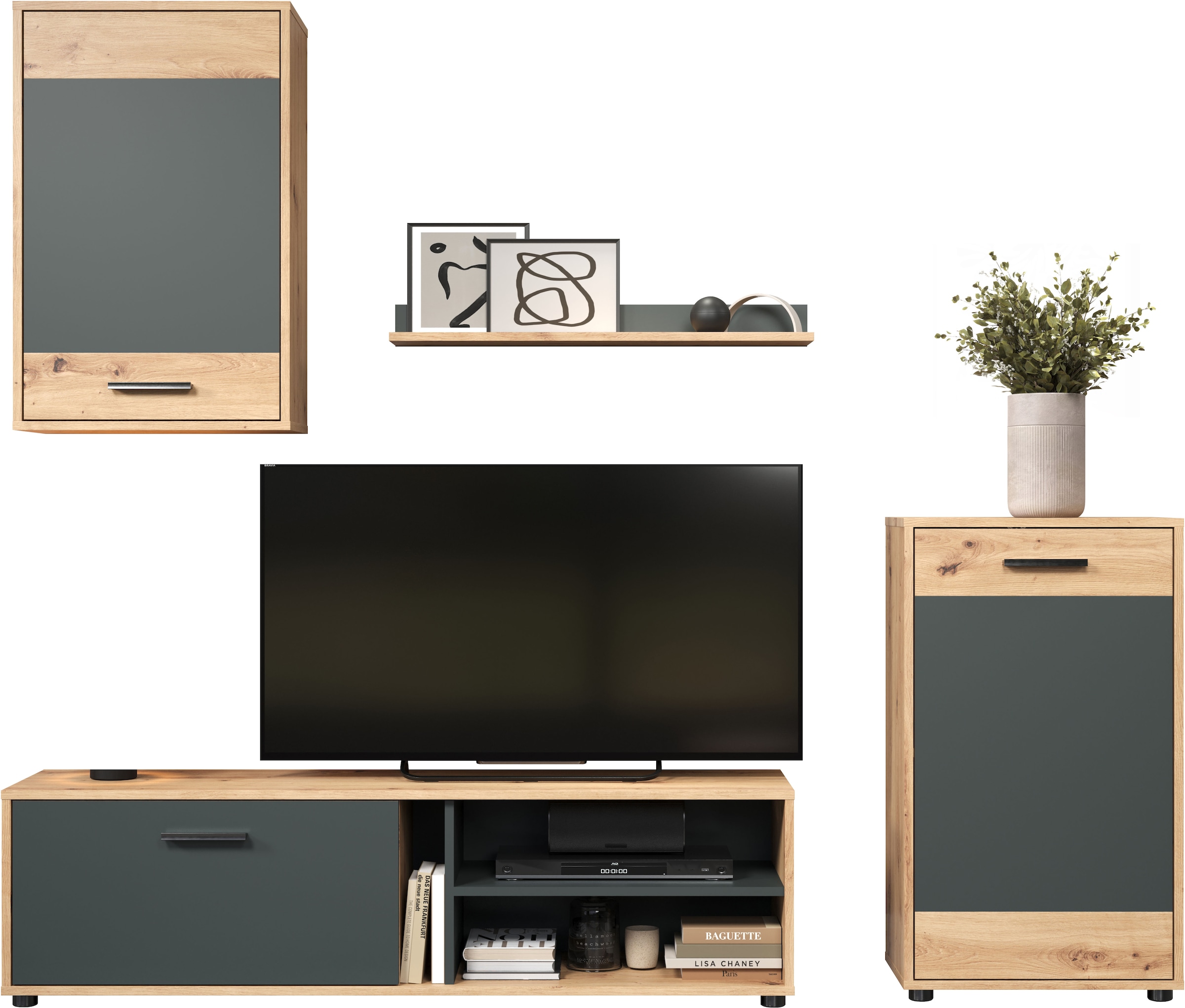 INOSIGN Wohnwand »Valetta«, (Komplett-Set, 4 St.), inkl. Lowboard, Hängeschrank, Wandboard und Highboard