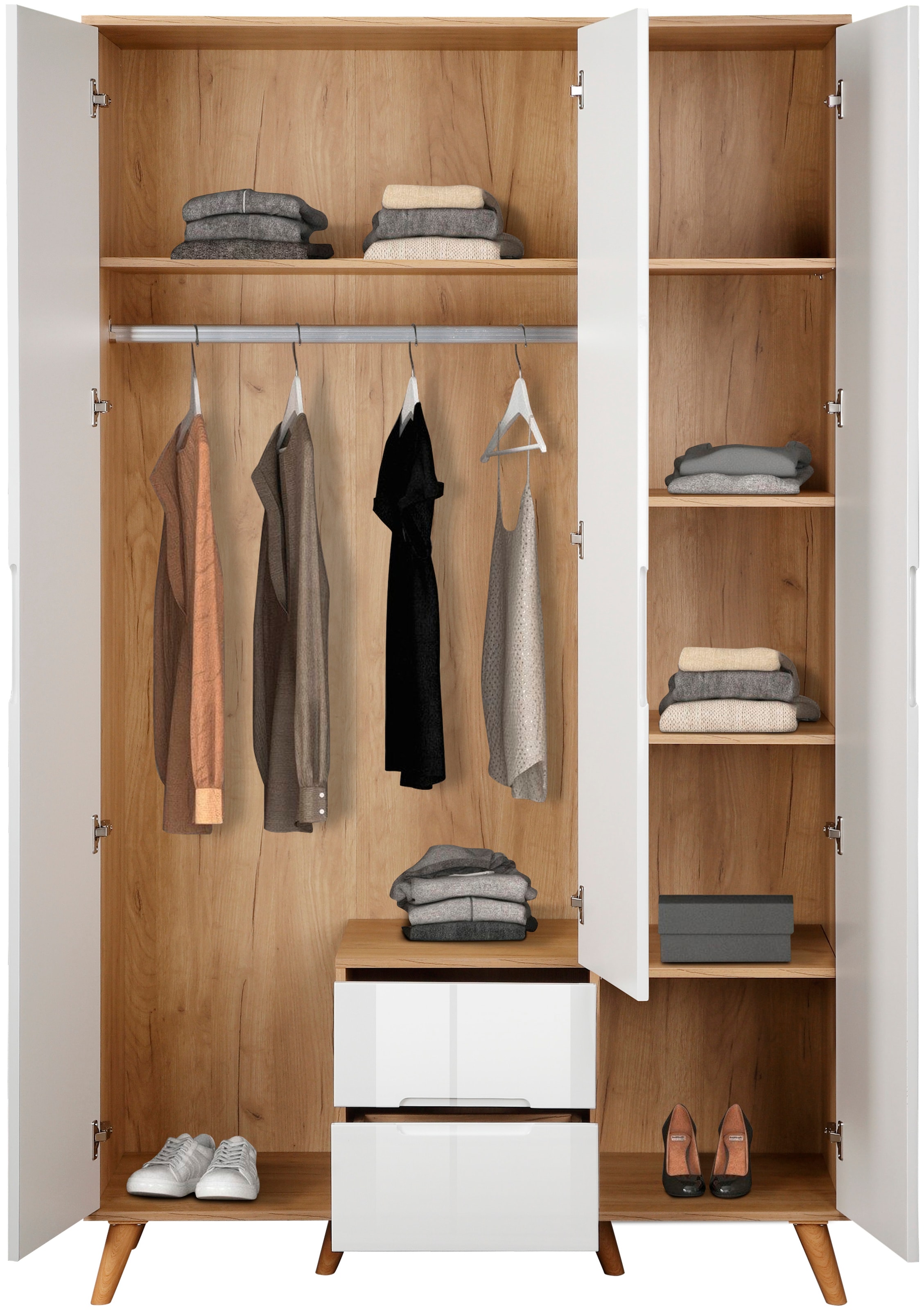 andas Kleiderschrank »Lund Schlafzimmerschrank Bestseller im skandinavischem Design«, Garderobenschrank mit Premium Innenausstattung, Breite 120cm