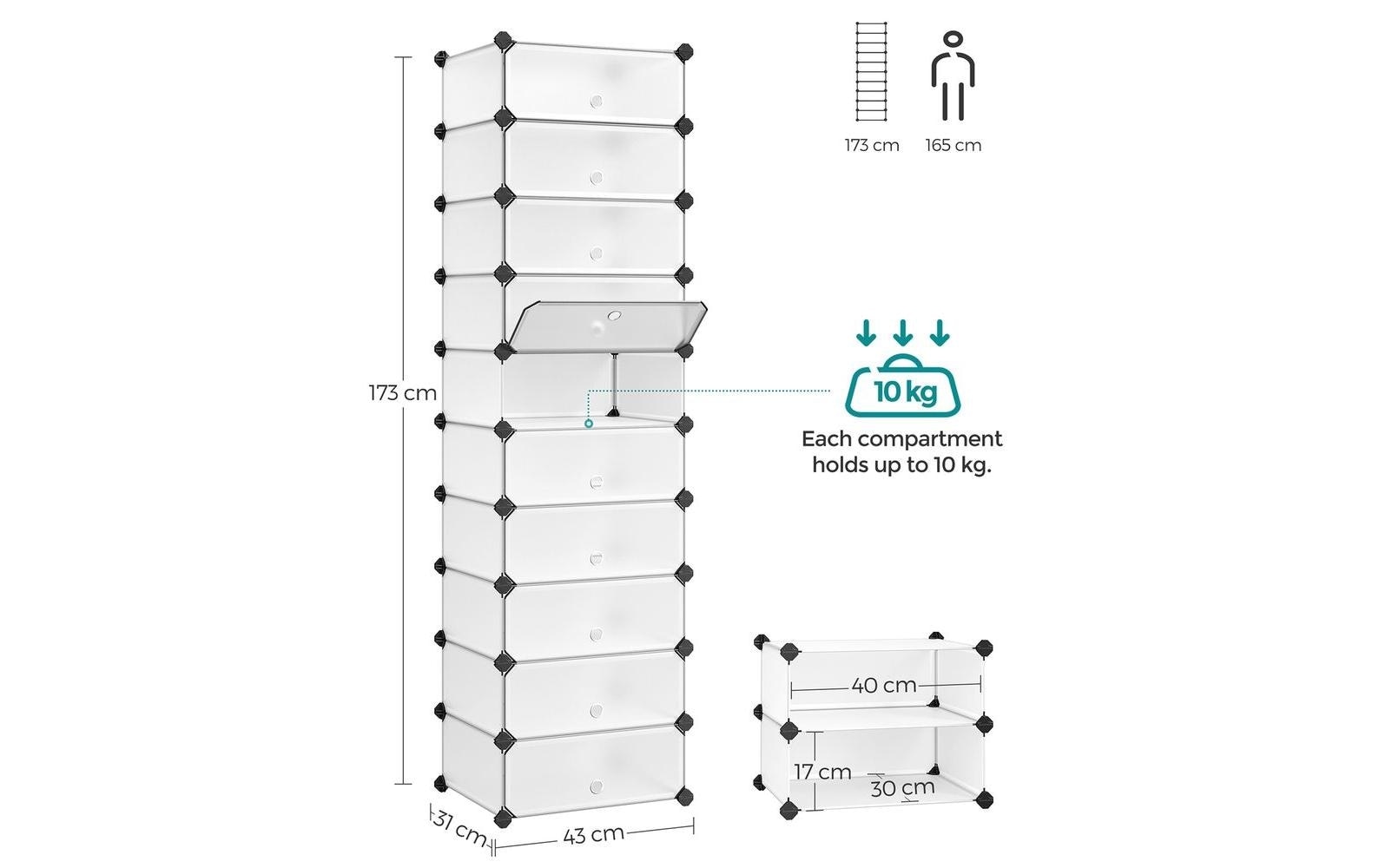 SONGMICS Schuhschrank »43 cm x 173 cm, Schwarz/Weiss«