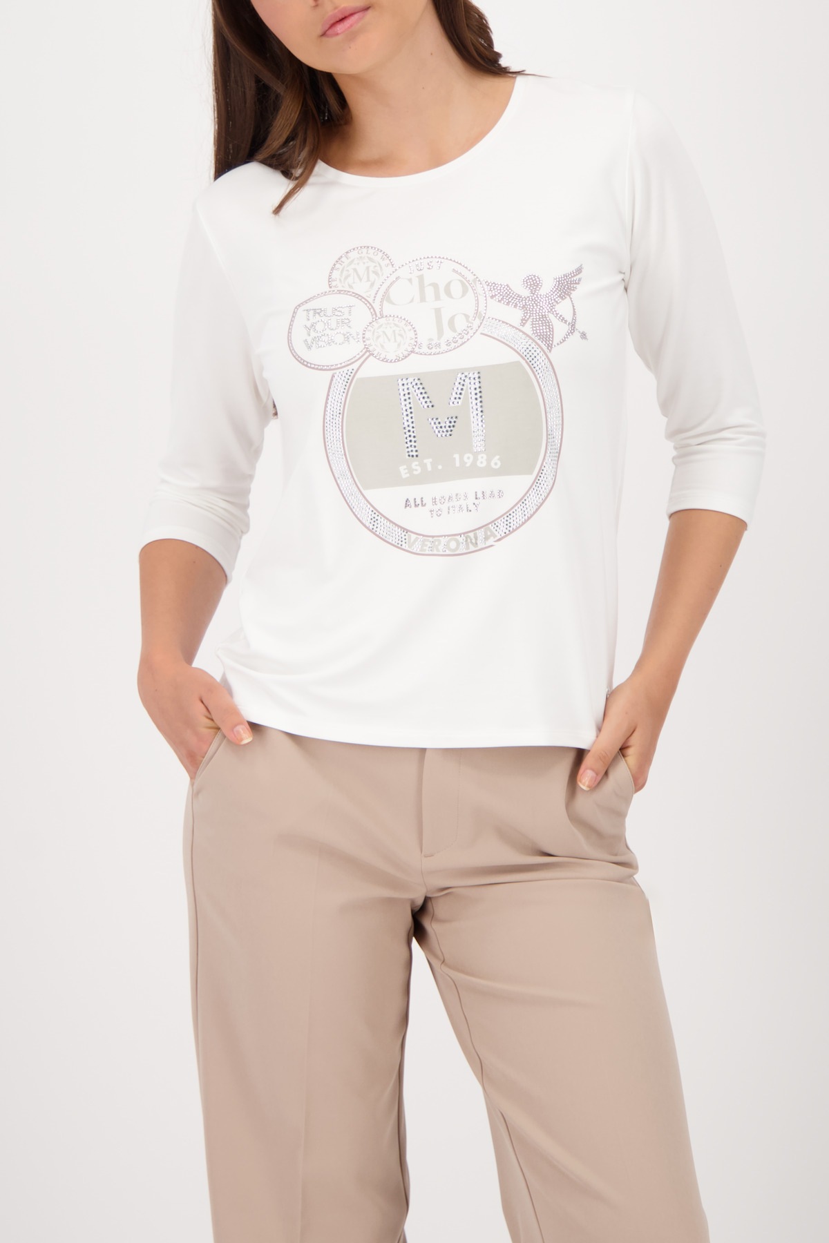 Monari 3/4-Arm-Shirt »Shirt Schmuck Emblem« Regular fit mit Rundhalsausschnitt