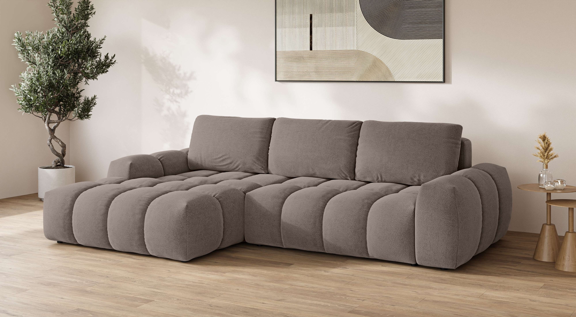 INOSIGN Ecksofa »AZITA klein optionale Schlafsofa mit Bettkasten, B/T/H: 270/166,5/84cm«, L-Form mit Wellenunterfederung, Bubble-Optik