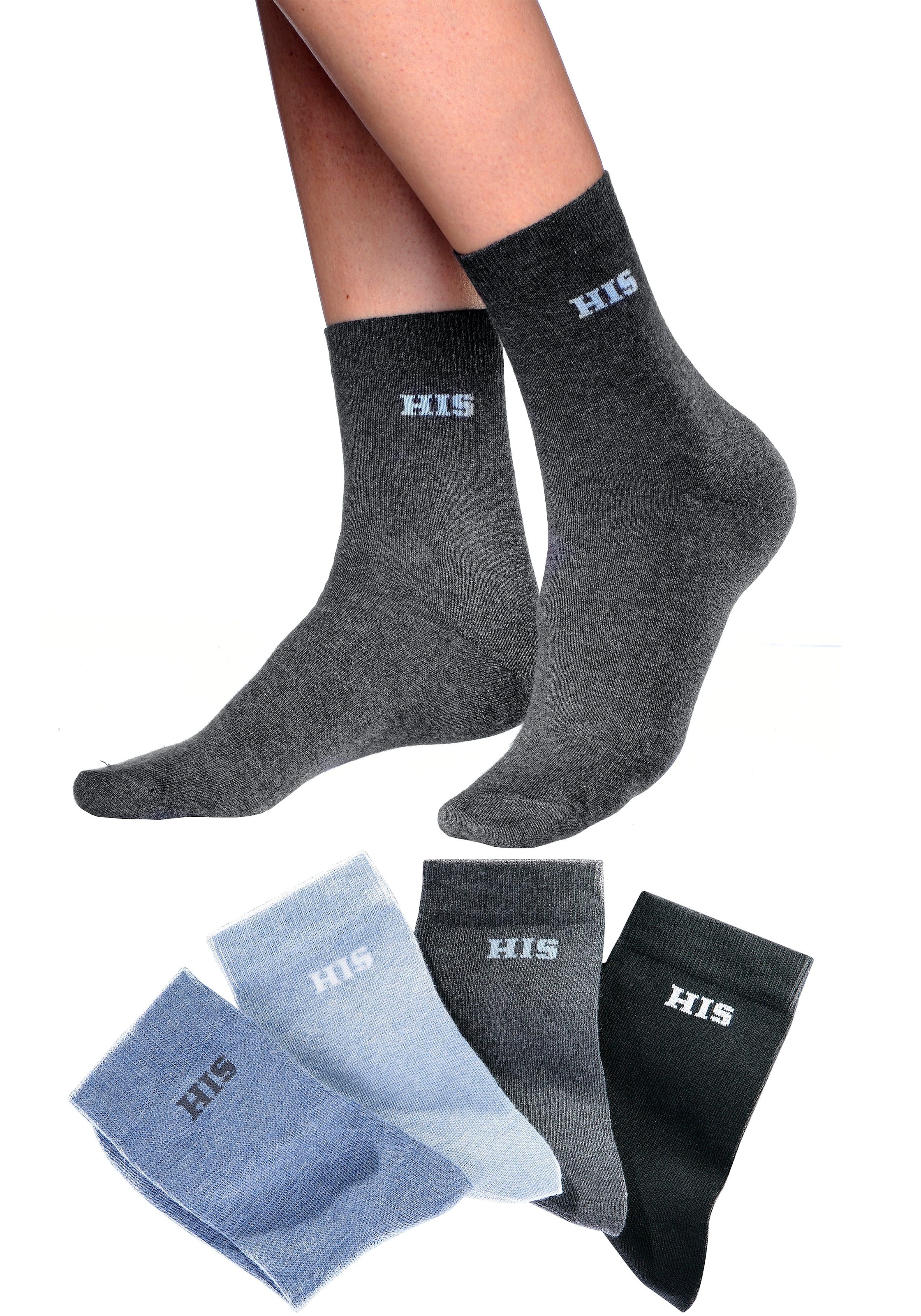 H.I.S Basicsocken, (Packung, 4 Paar), mit eingestricktem Markenlogo