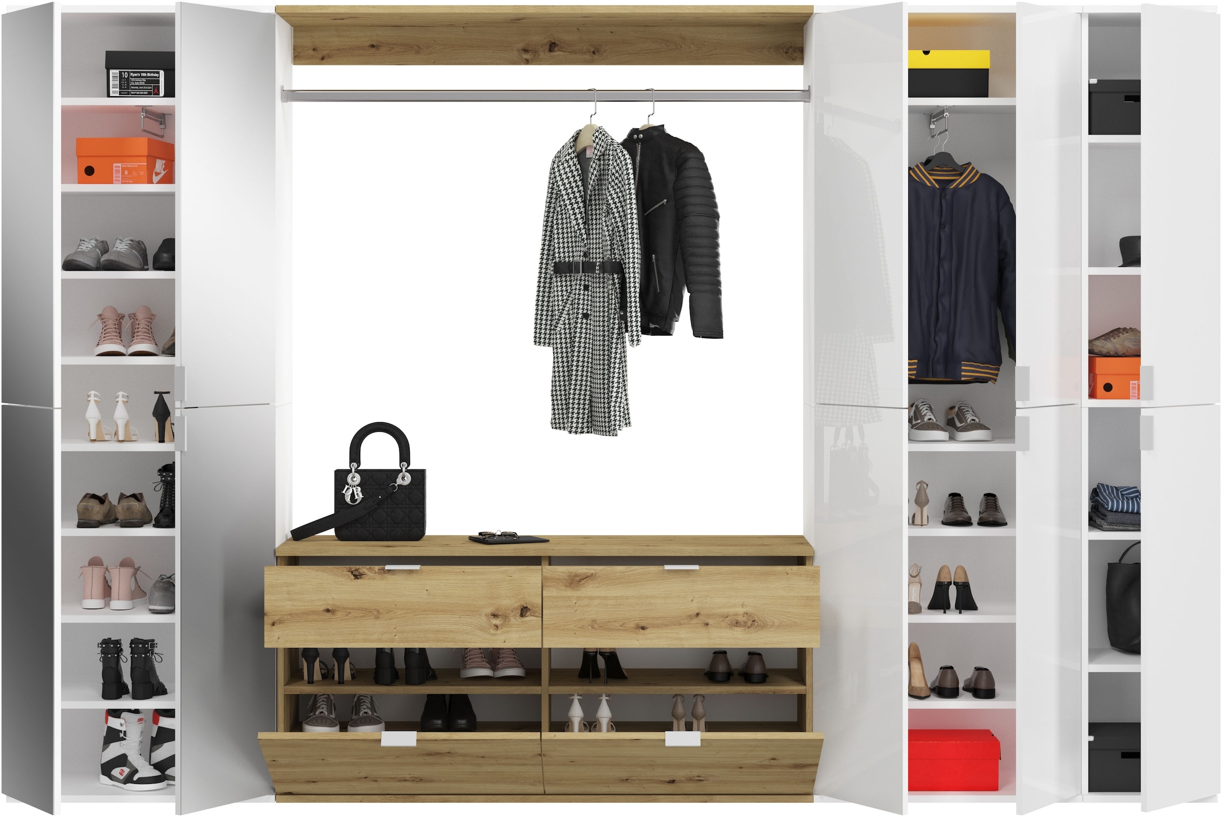INOSIGN Garderoben-Set »Trondheim, Breite 273 cm, 6-teilig, bestehend aus:«, (Set, 5 St.), 3x Garderobenschrank, 1 Kommode, 1 Garderobenstange, 1 Ablageboden