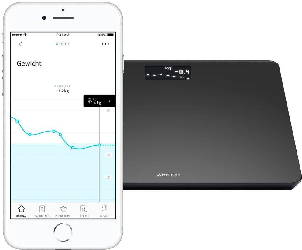 Withings Personenwaage »Body, für bis zu 8 Benutzer«, WLAN-Smart-Waage mit BMI-Funktion