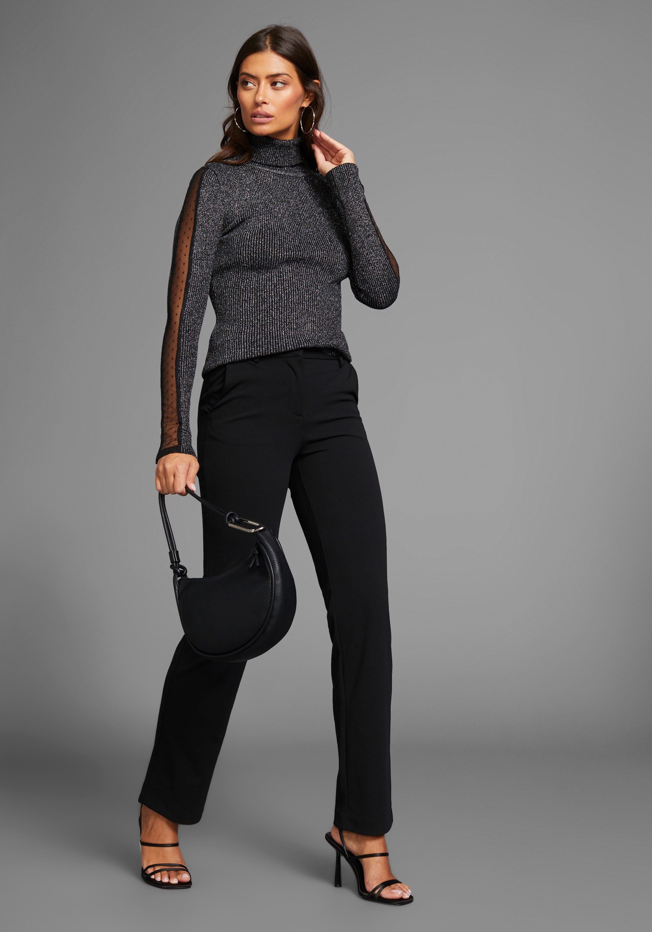 Laura Scott Rollkragenpullover, mit Mesheinsatz am Ärmel