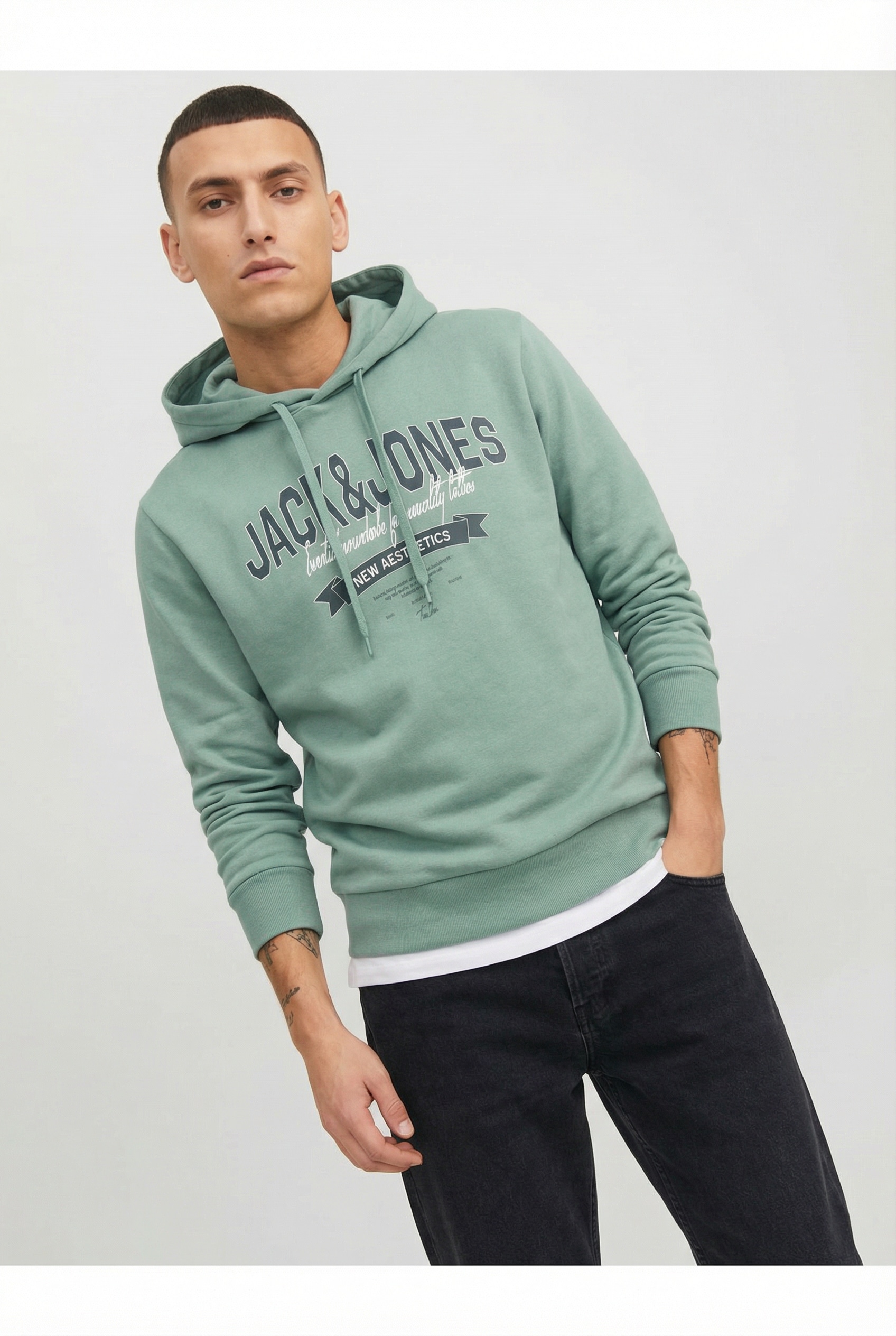 Jack & Jones PlusSize Hoodie "JJELOGO SWEAT HOOD 2 COL 24/25 NOOS PLS", mit Logo Frontprint