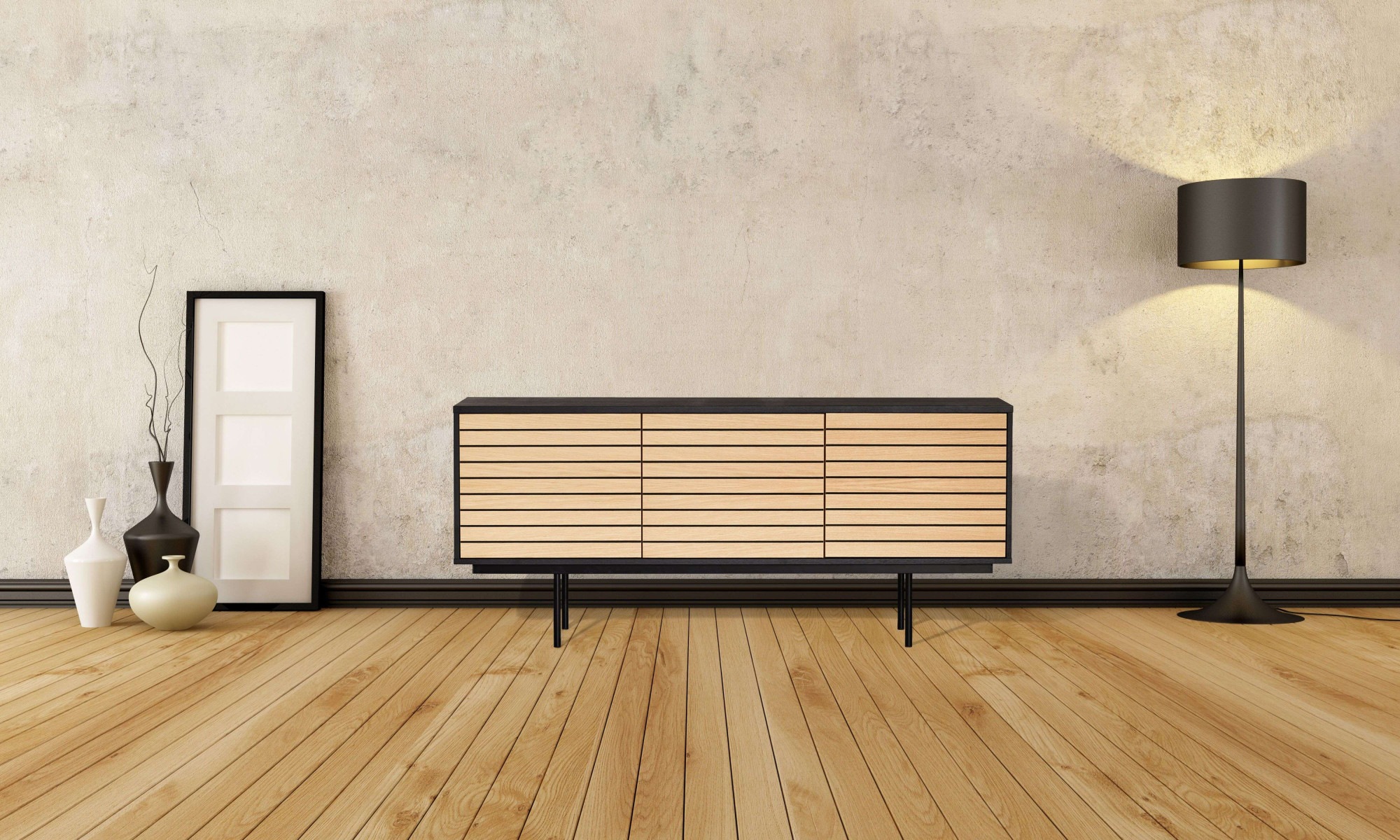 Woodman Sideboard »Stripe«, besonderes Design, 3 Push-to-Open-Türen, Breite 161 cm, FSC®
