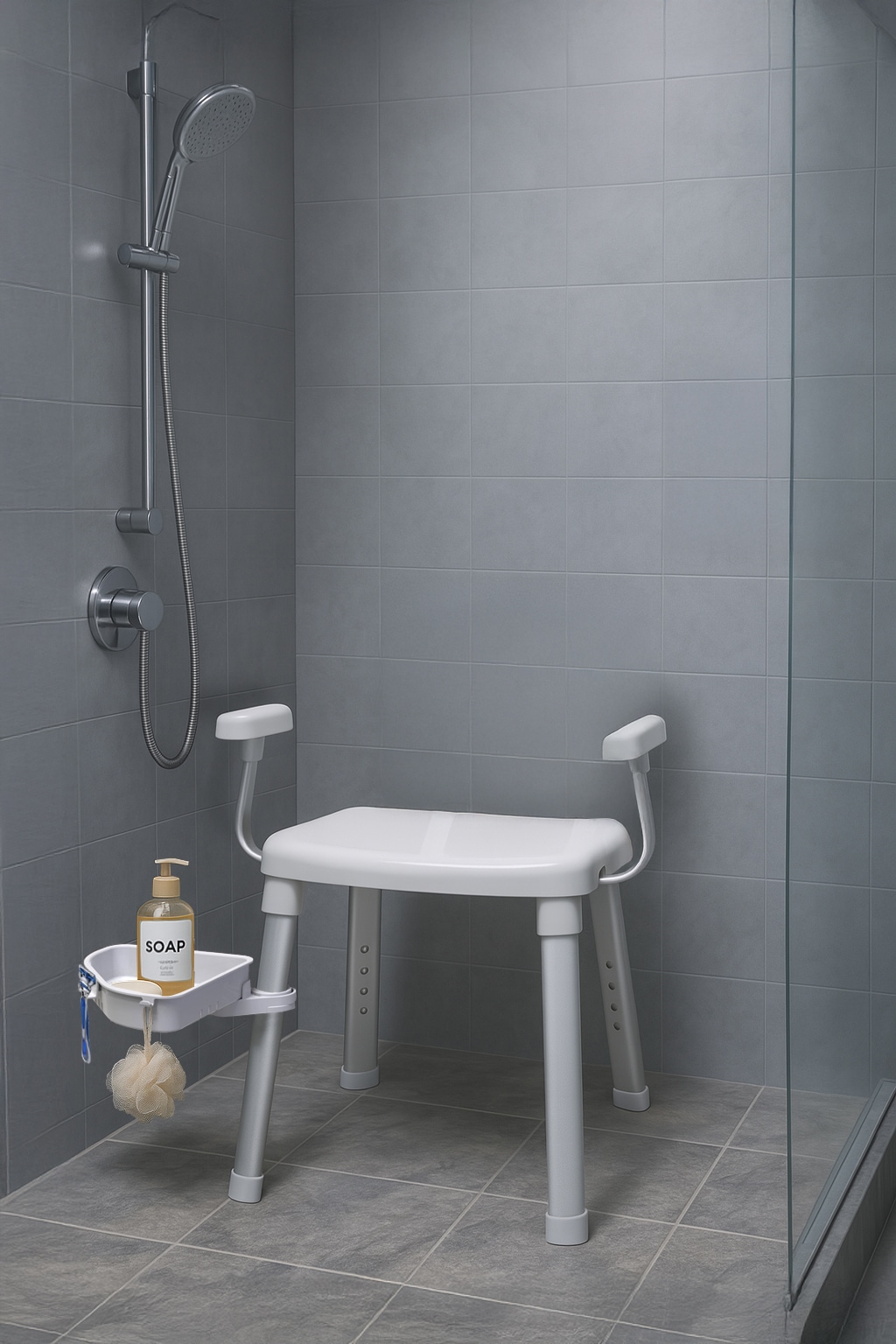 Bischof Dusch- und Badhocker »Tray Comfort«, belastbar bis 150 kg, Mit schwenkbarer Ablage 28x21cm und 360° drehbarer Sitzfläche