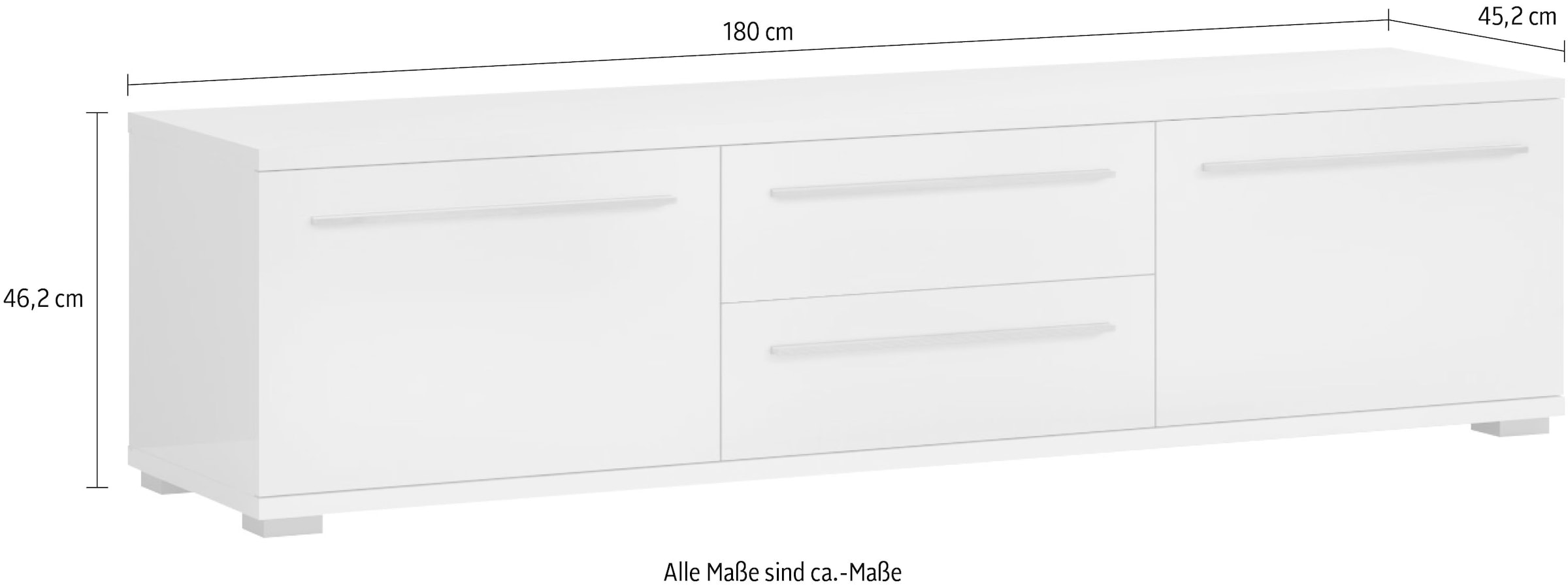 Places of Style Lowboard »Piano TV-Kommode in Breite 165 oder 180 cm mit Soft-Close-Funktion«, Hochglanz UV-lackiert, Br 180 cm mit versch. Tür- und Schubkastenmasse