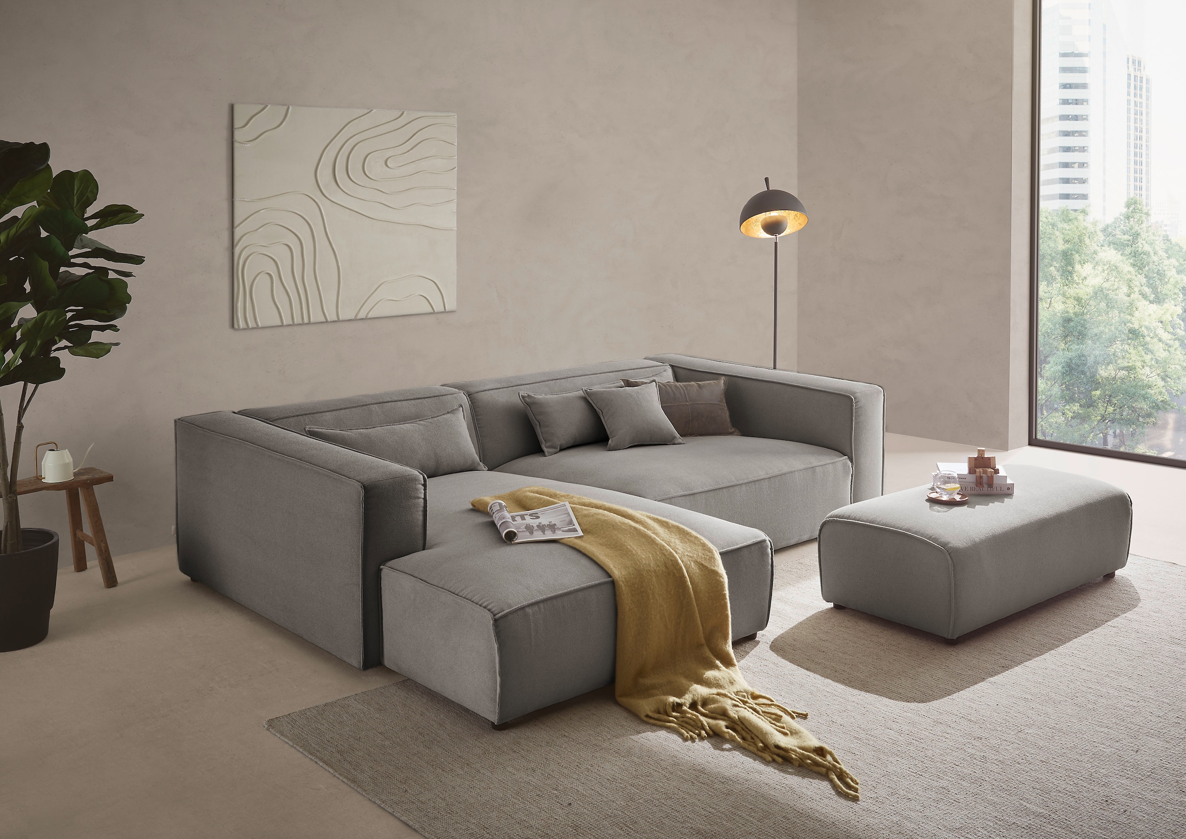 LeGer Home by Lena Gercke Ecksofa "PIARA XXL, L-Form, Schlaffunktion, Cord, Leinenoptik o. Strukturstoff" Hocker stellbar zum Schlafsofa (Krokodilverbinder), tiefe Sitzfläche