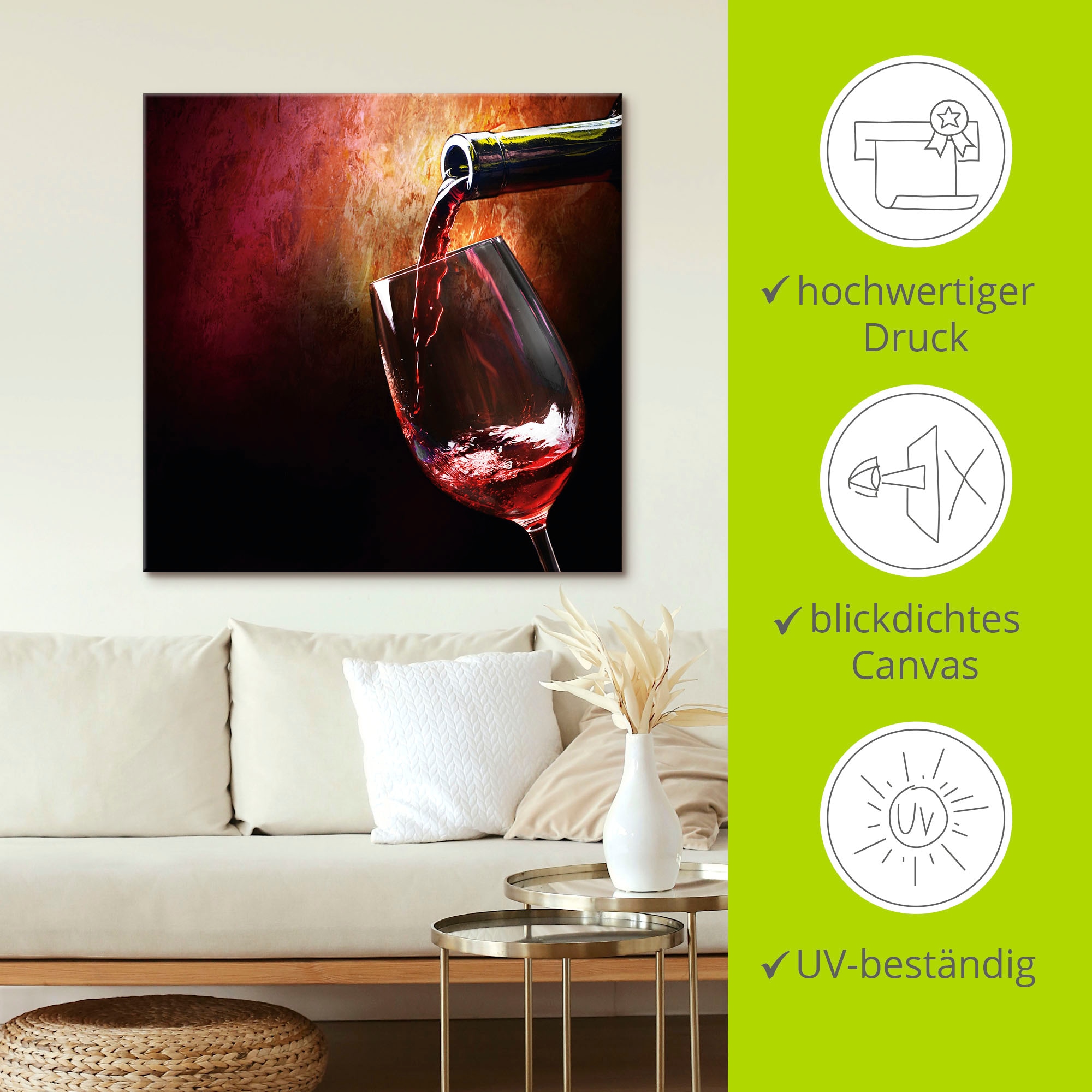 Artland Wandbild »Wein - Rotwein«, Getränke, (1 St.), als Alubild, Outdoorbild, Leinwandbild, Poster, Wandaufkleber