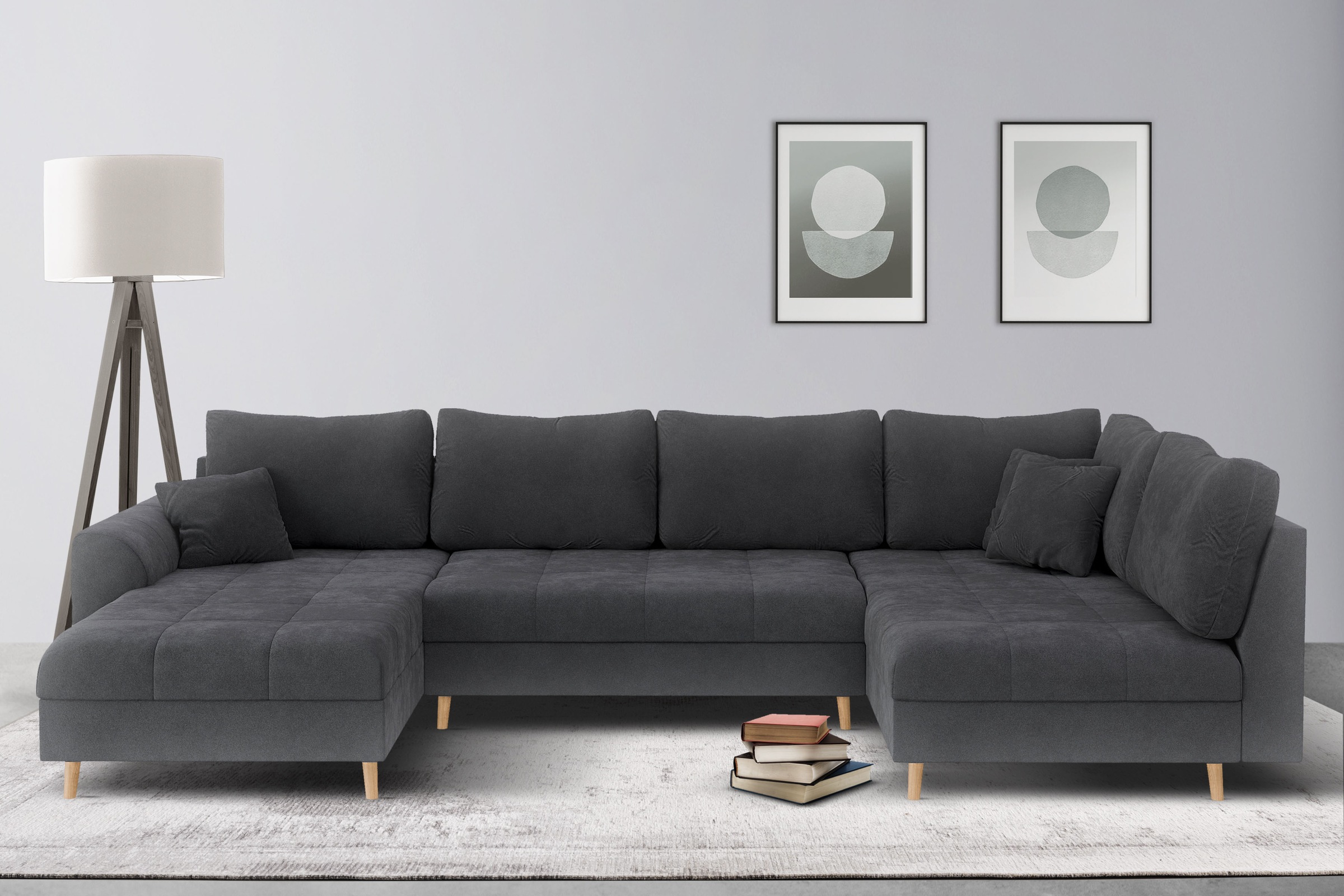 Home affaire Wohnlandschaft »CHARRE U-Form mit Ottomane, Masse B/T/H: 310/161/81 cm«, feine Steppung, lose Rücken- und Zierkissen, auch in Cord und Bouclé