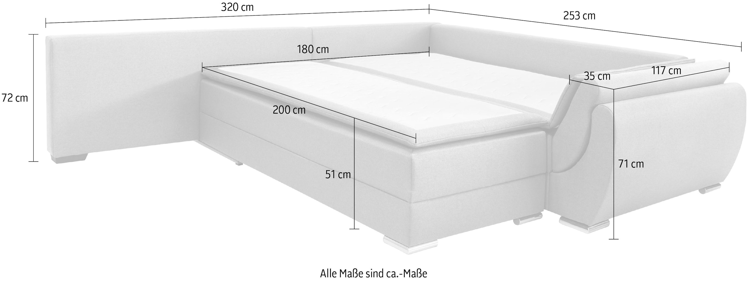 INOSIGN Ecksofa »Göteborg«, mit Boxspring-Bettfunktion und Bettkasten, Dauerschlaffunktion, Topper