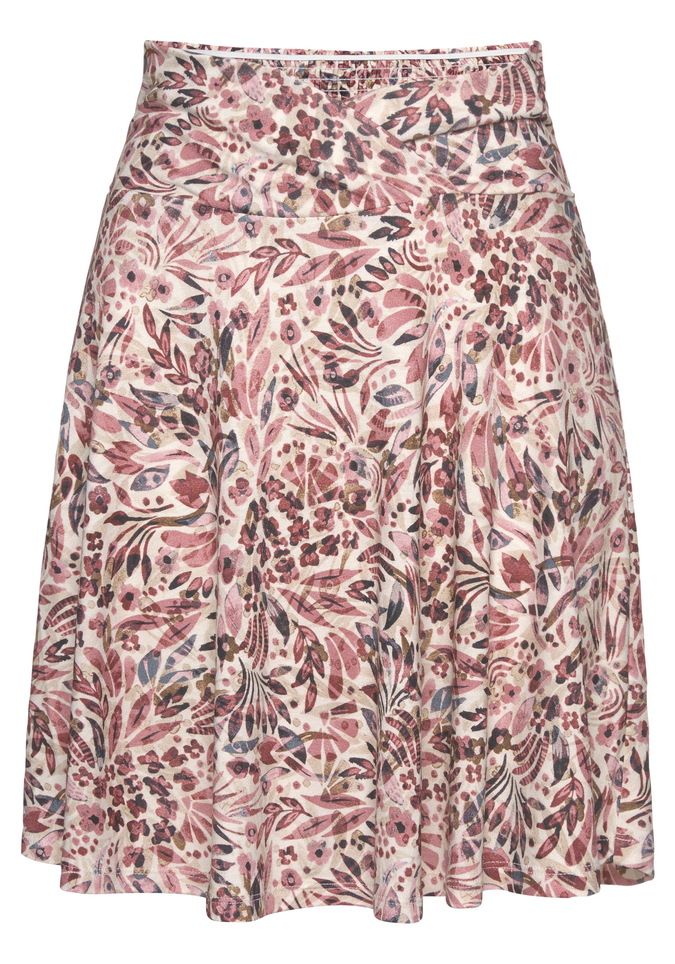Vivance Jerseyrock "mit breitem Bund und Blumendruck" geblümter Minirock, leichter Sommerrock, kurzer Strandrock, A-Form