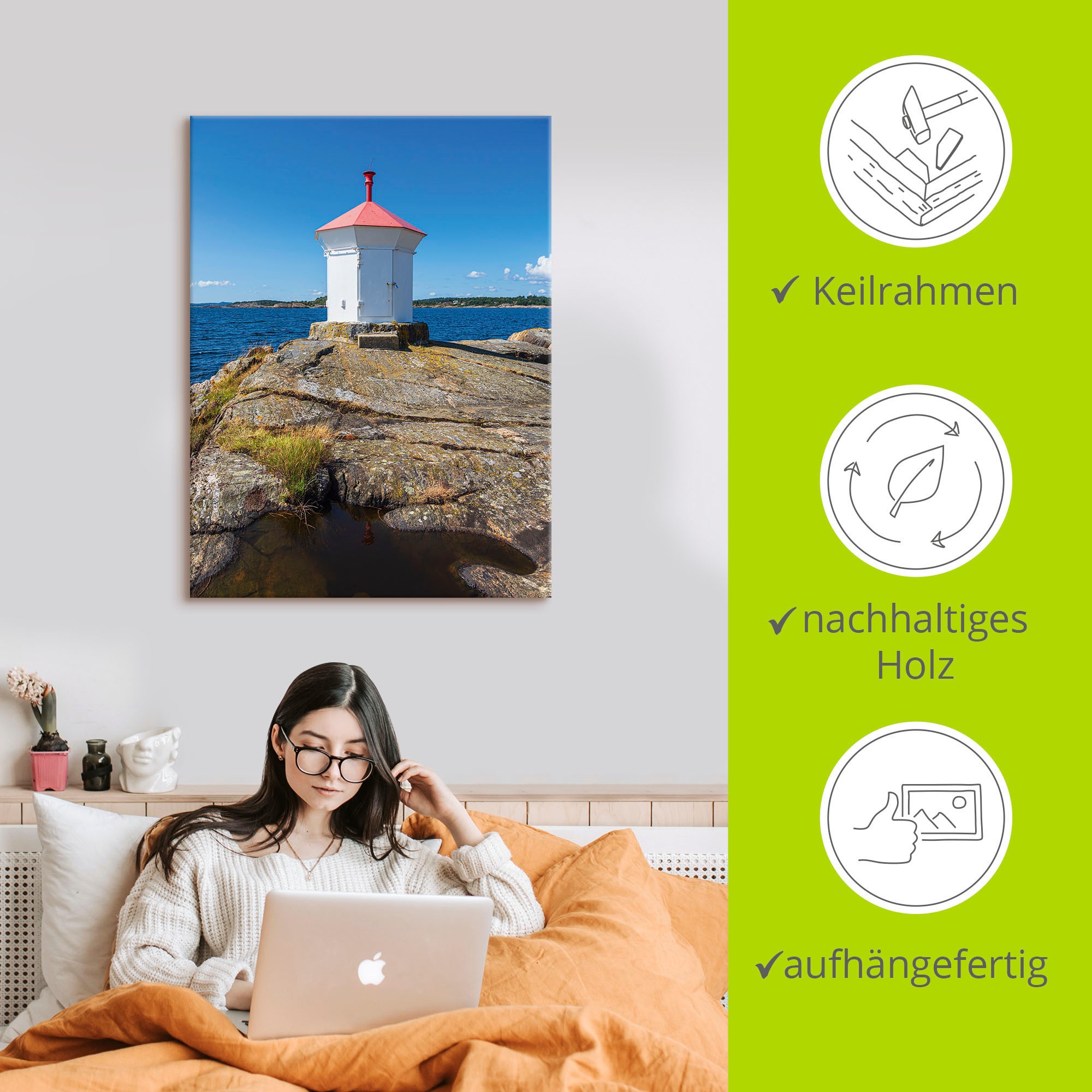 Artland Wandbild »Leuchtfeuer, Schäreninsel Merdo Norwegen«, Gebäude, (1 St.), als Alubild, Leinwandbild, Wandaufkleber oder Poster in versch. Grössen