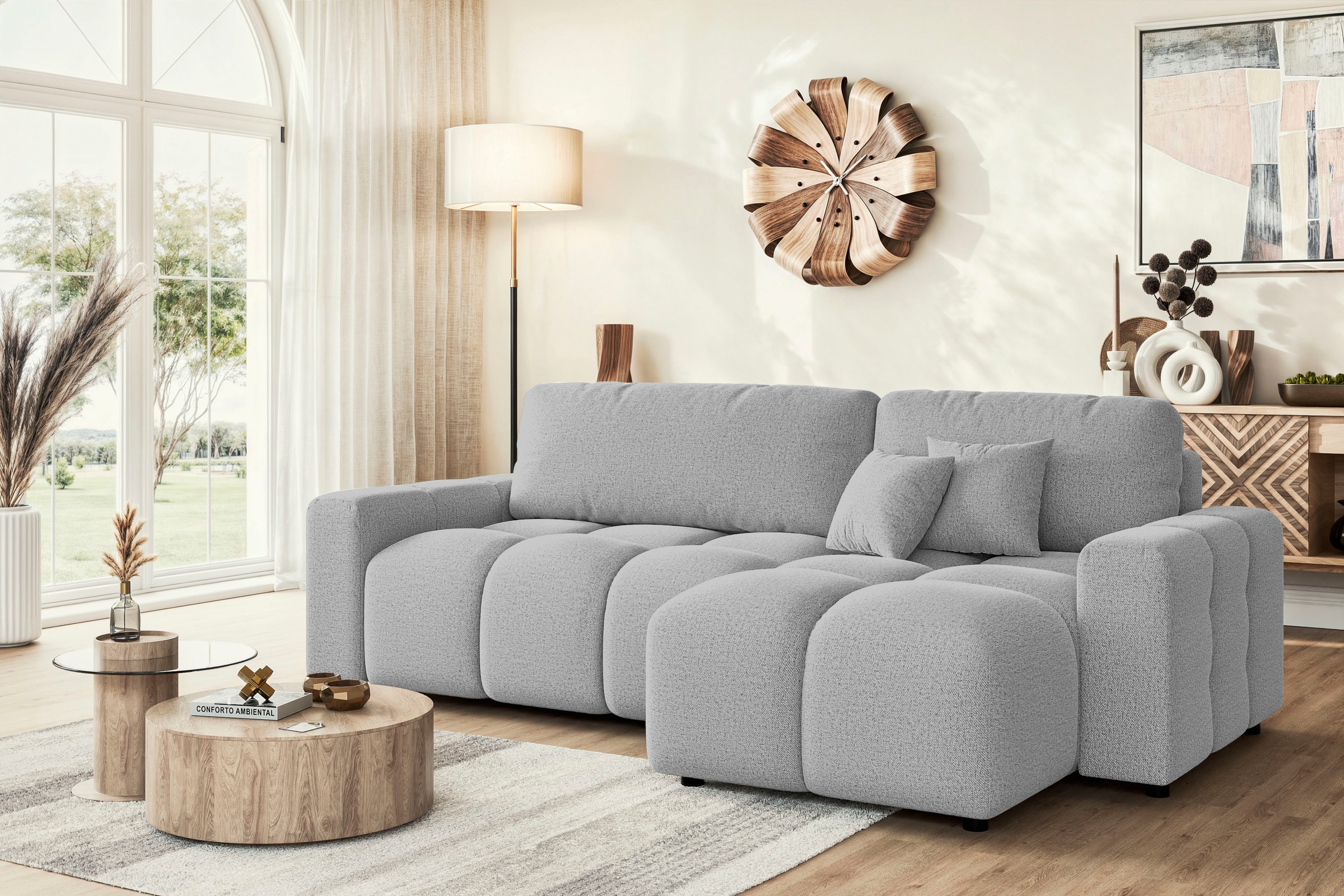 INOSIGN Ecksofa »FELICI, Schlafsofa 233cm, L-Form mit Recamiere beidseitig montierbar«, Designsofa mit Bettfunktion und Bettkasten, Masse B/T/H: 233/142/88 cm