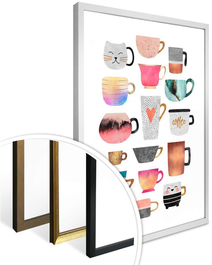 Wall-Art Poster »Kaffeetassen Bunt«, Geschirr & Besteck, (1 St.), Poster ohne Bilderrahmen