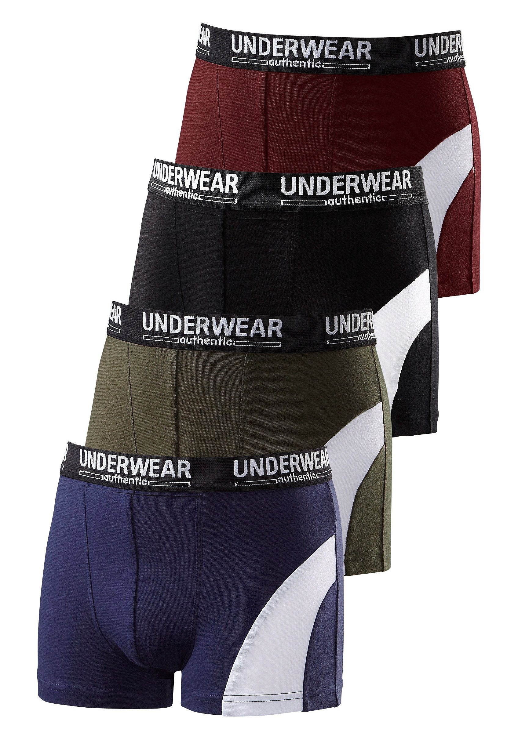 AUTHENTIC UNDERWEAR Boxer, (Packung, 4 St.), für Jungen, cooler Look durch weissen Einsatz