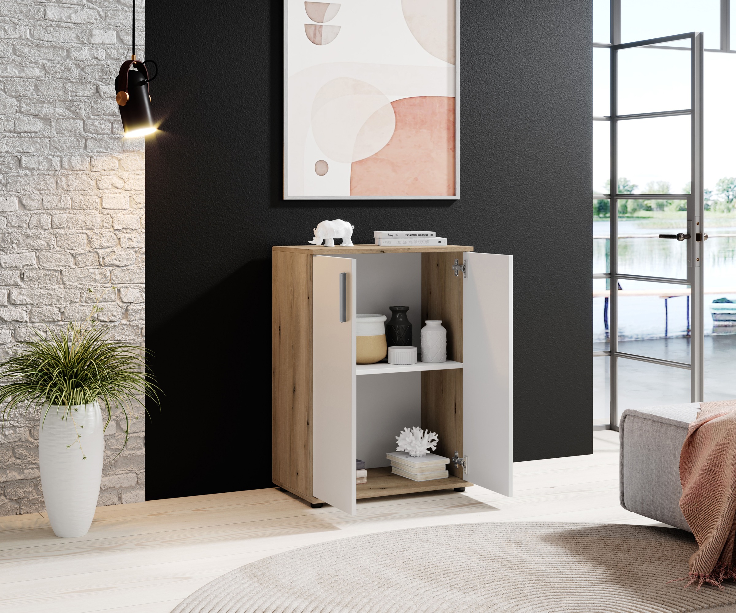 HBZ Kommode »BC-Drift-2, Mehrzweckschrank Stellmass BxHxT 60x84x35 cm«, (1 St.), Schrank mit 2 Türen und 1 Einlegeboden