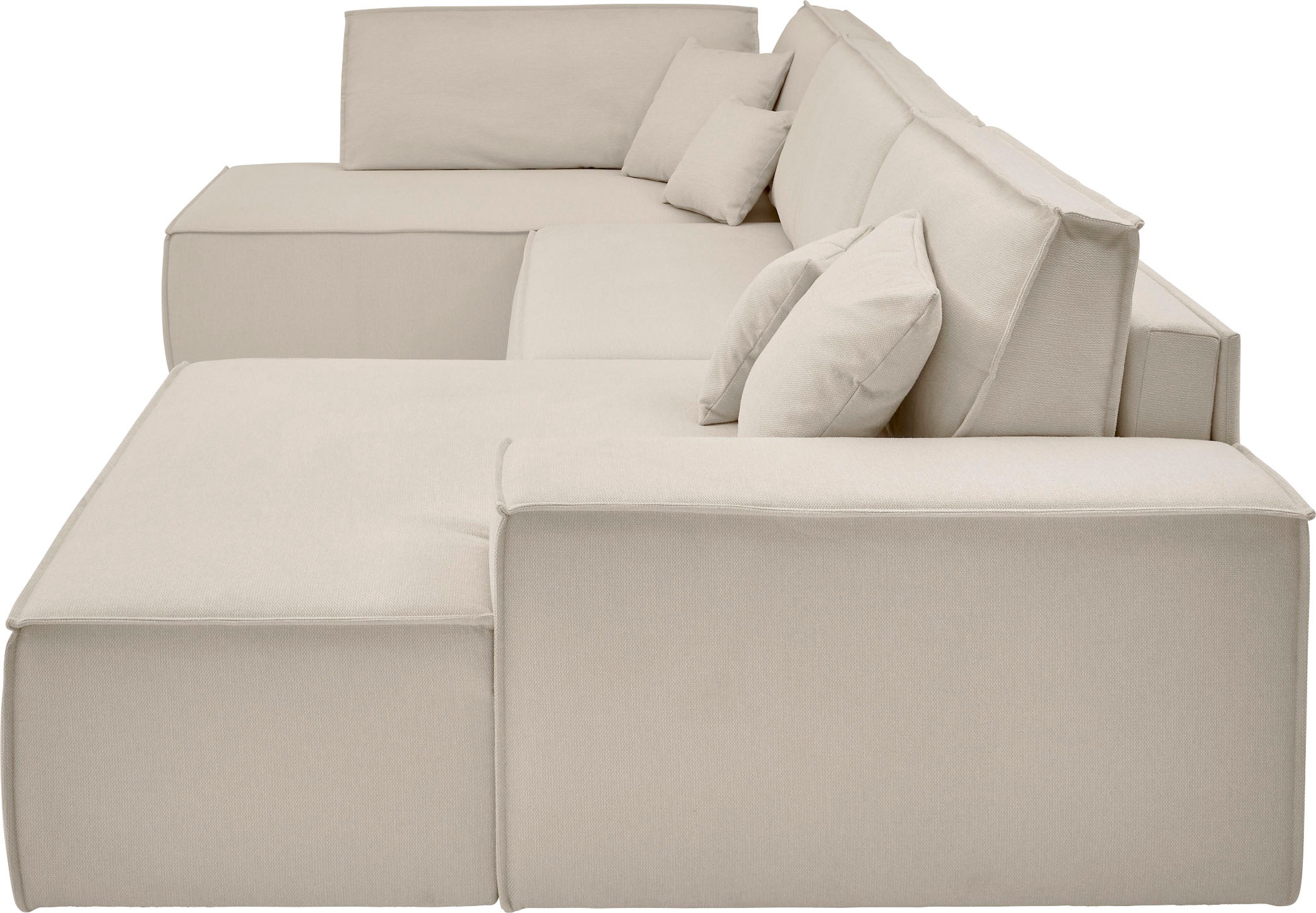 andas Wohnlandschaft »FINNLEY U-Form XXL 329 cm, Schlafsofa, Schlaffunktion m. Bettkasten«, (194/139 cm), Bouclé, Struktur und Cord