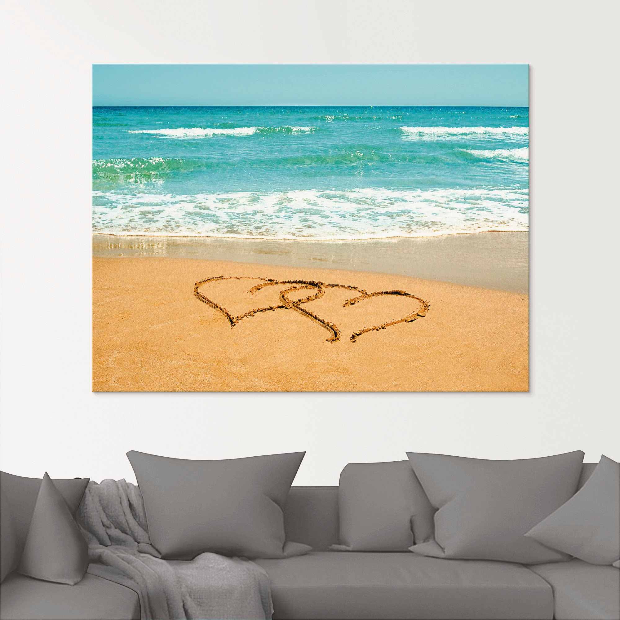 Artland Glasbild »Herzen im Sand«, Strand, (1 St.), in verschiedenen Grössen