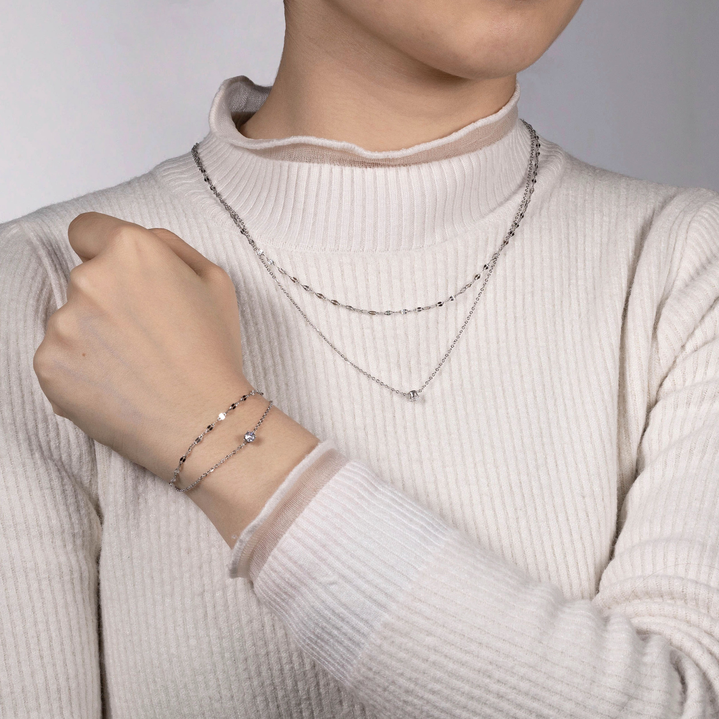 Firetti Edelstahlkette »Schmuck Geschenk Armband Kette Fusskette Bauchkette 2-reihig Fancy«, mit Zirkonia (synth.), in verschiedenen Längen erhältlich