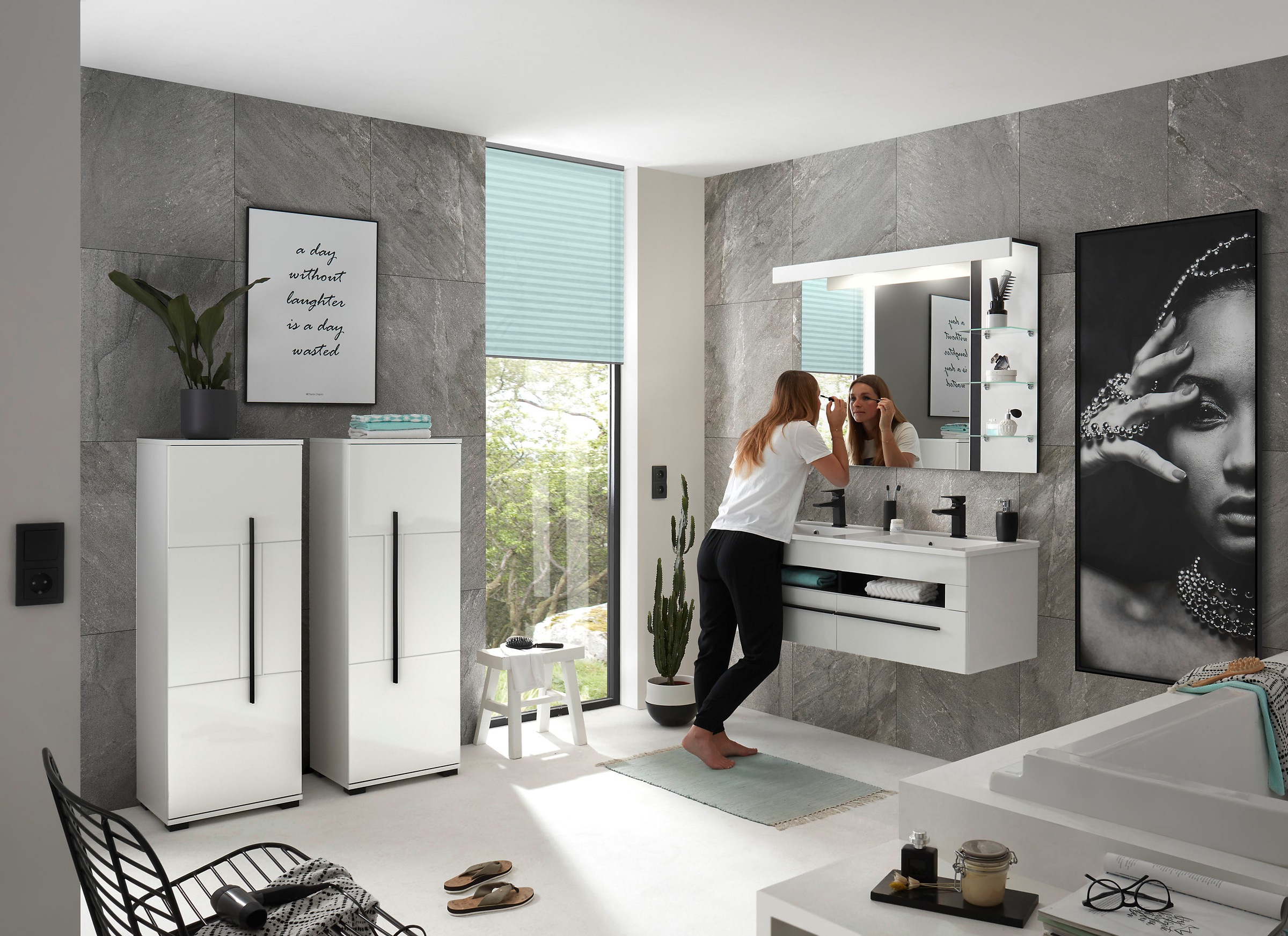 INOSIGN Waschtisch »Cantara, Waschtisch inkl. Waschbecken, modernes Design«, mit schwarzen Griffen, ausreichend Stauraum