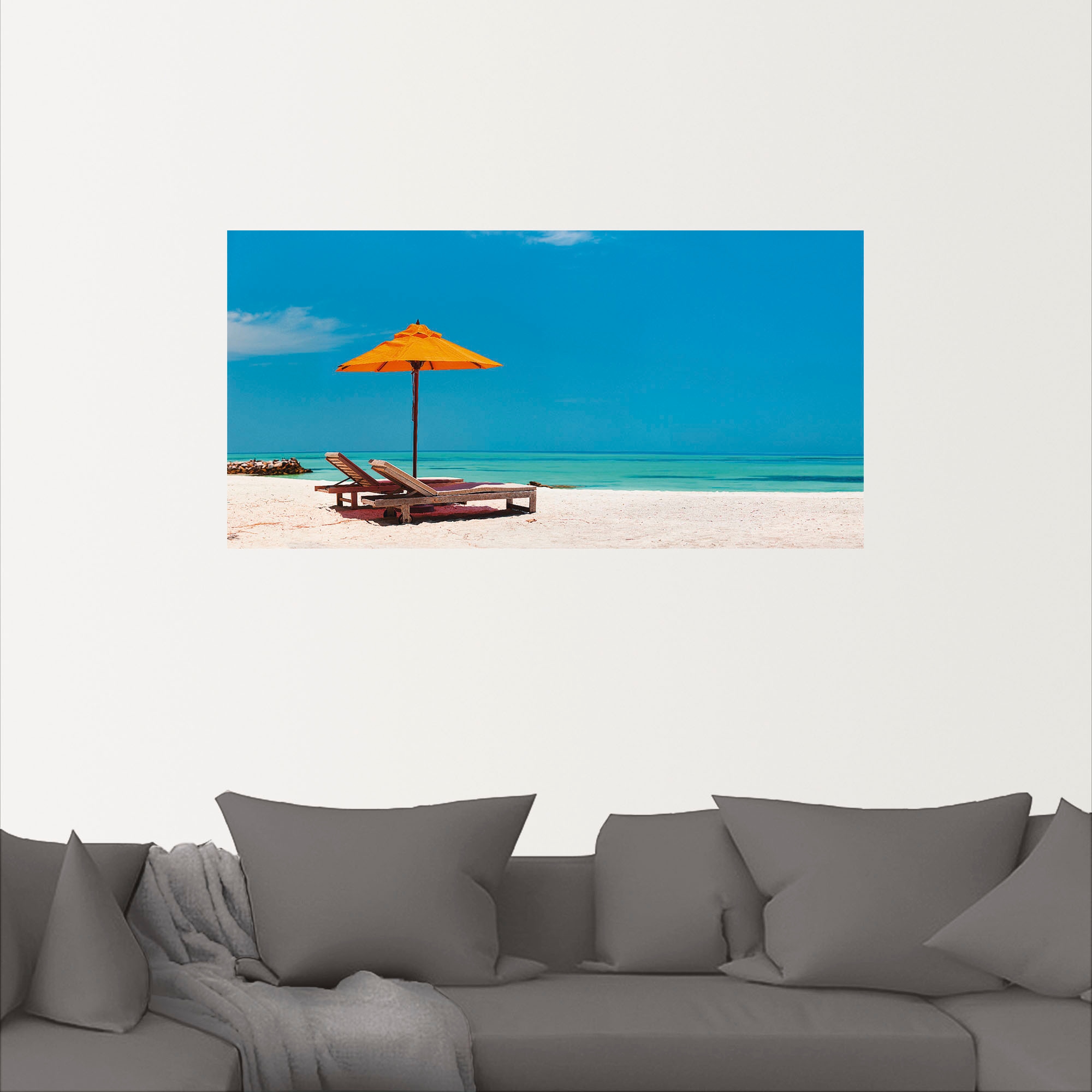 Artland Wandbild »Liegestuhl Sonnenschirm Strand Malediven«, Strand, (1 St.), als Alubild, Outdoorbild, Leinwandbild, Poster, Wandaufkleber